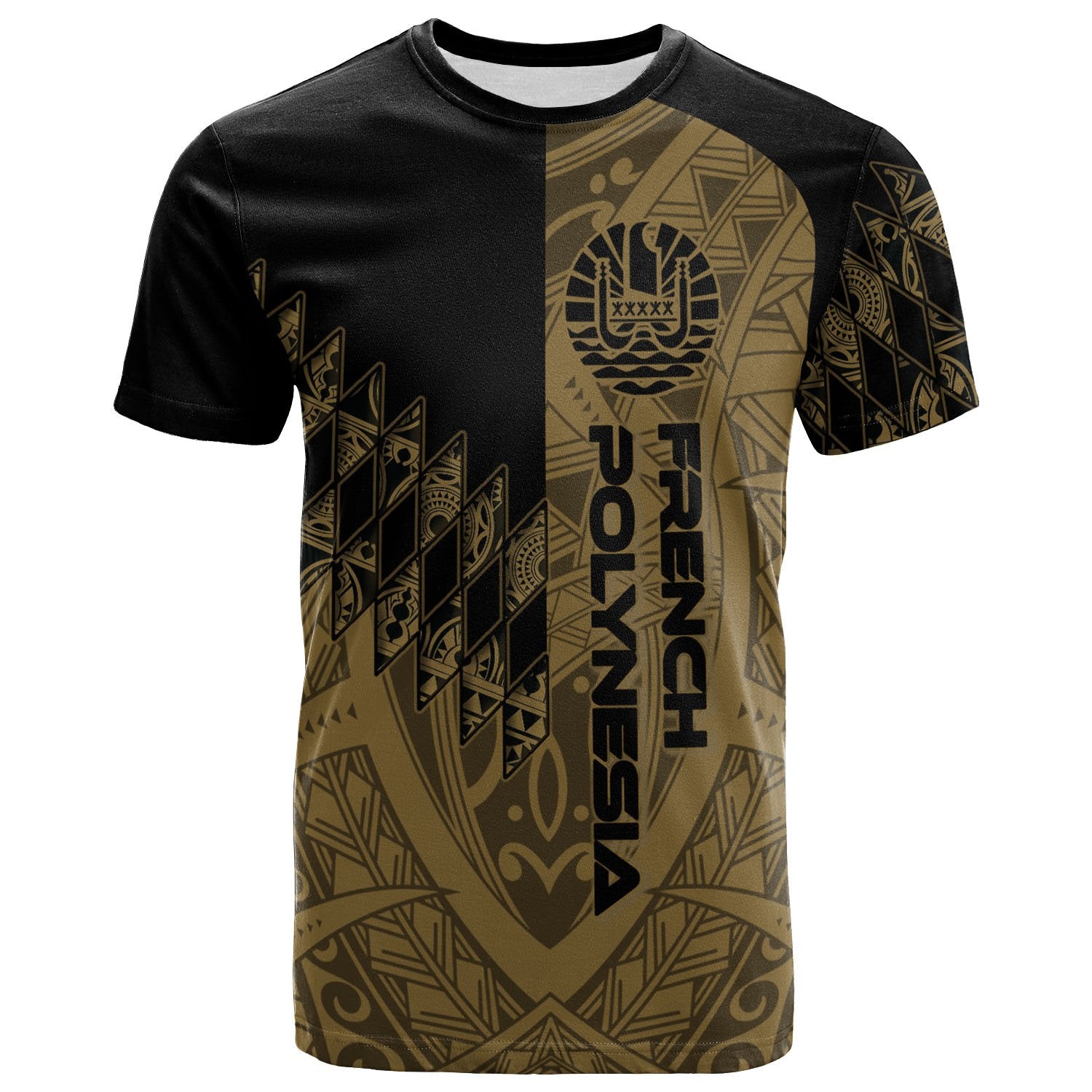 French Polynesia T Shirt Gold Color Symmetry Style Unisex Black - Polynesian Pride