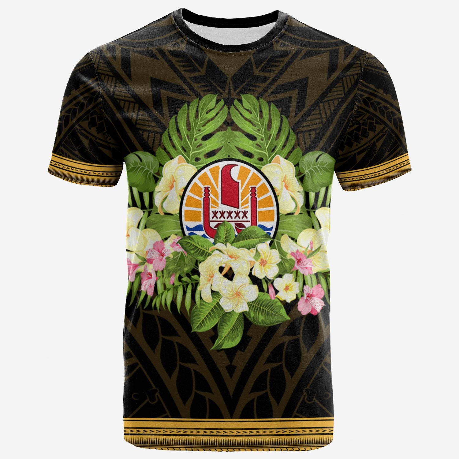 French Polynesia T Shirt Polynesian Gold Patterns Collection Unisex Black - Polynesian Pride