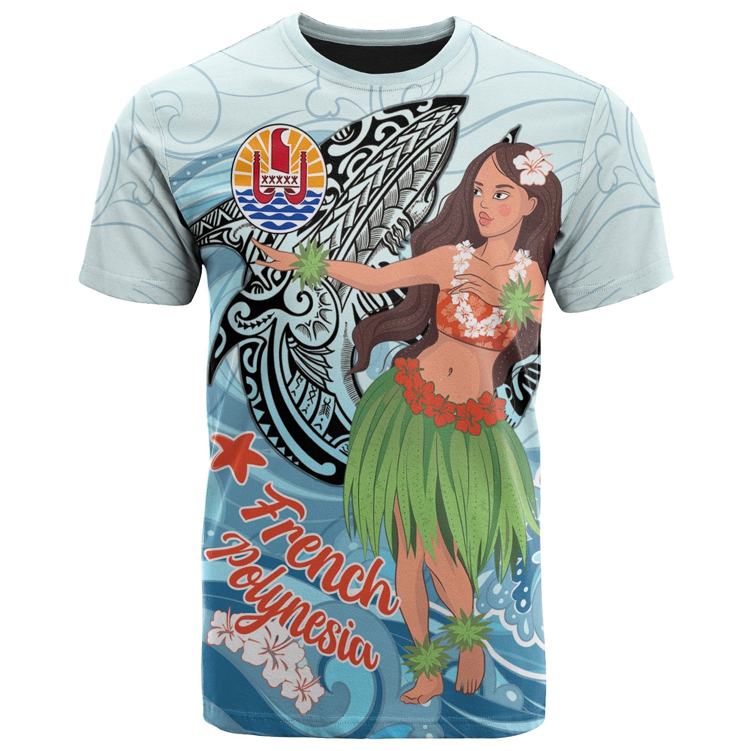 French Polynesia T Shirt Polynesian Girls With Shark Unisex Black - Polynesian Pride