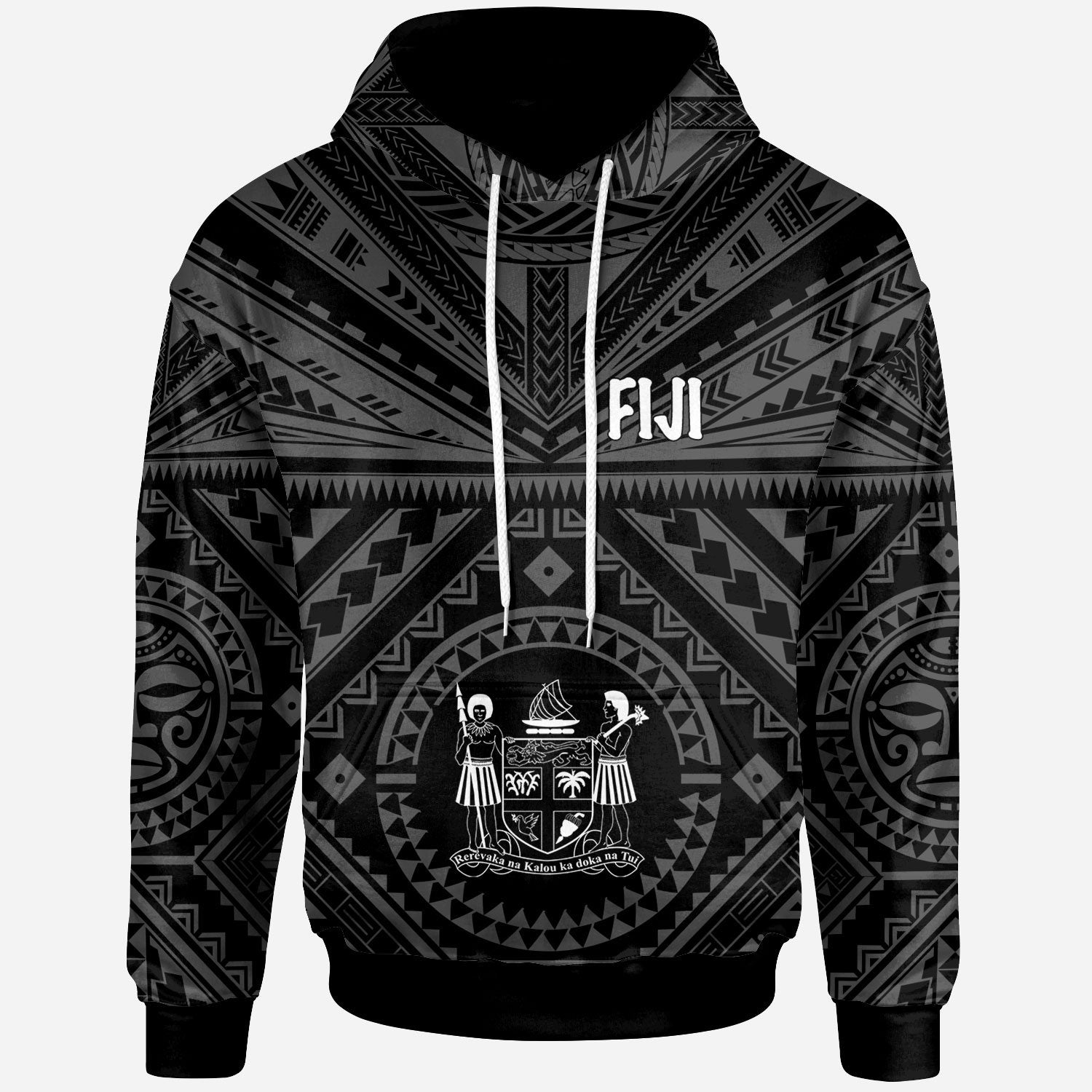 Fiji Hoodie Fiji Seal With Polynesian Tattoo Style (Black) Unisex Black - Polynesian Pride