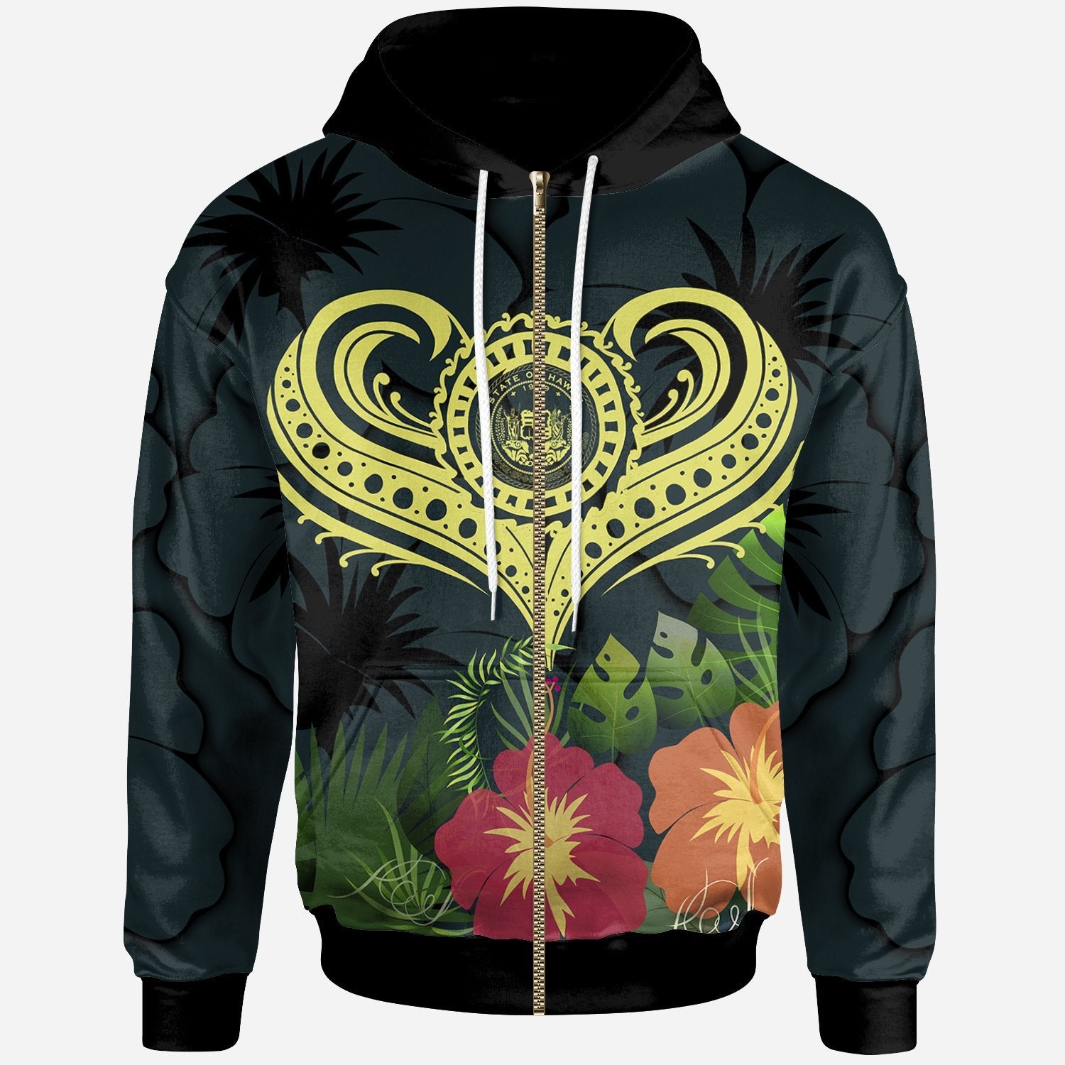 Polynesian Hawaii Zip up Hoodie Heart with Unisex Green - Polynesian Pride