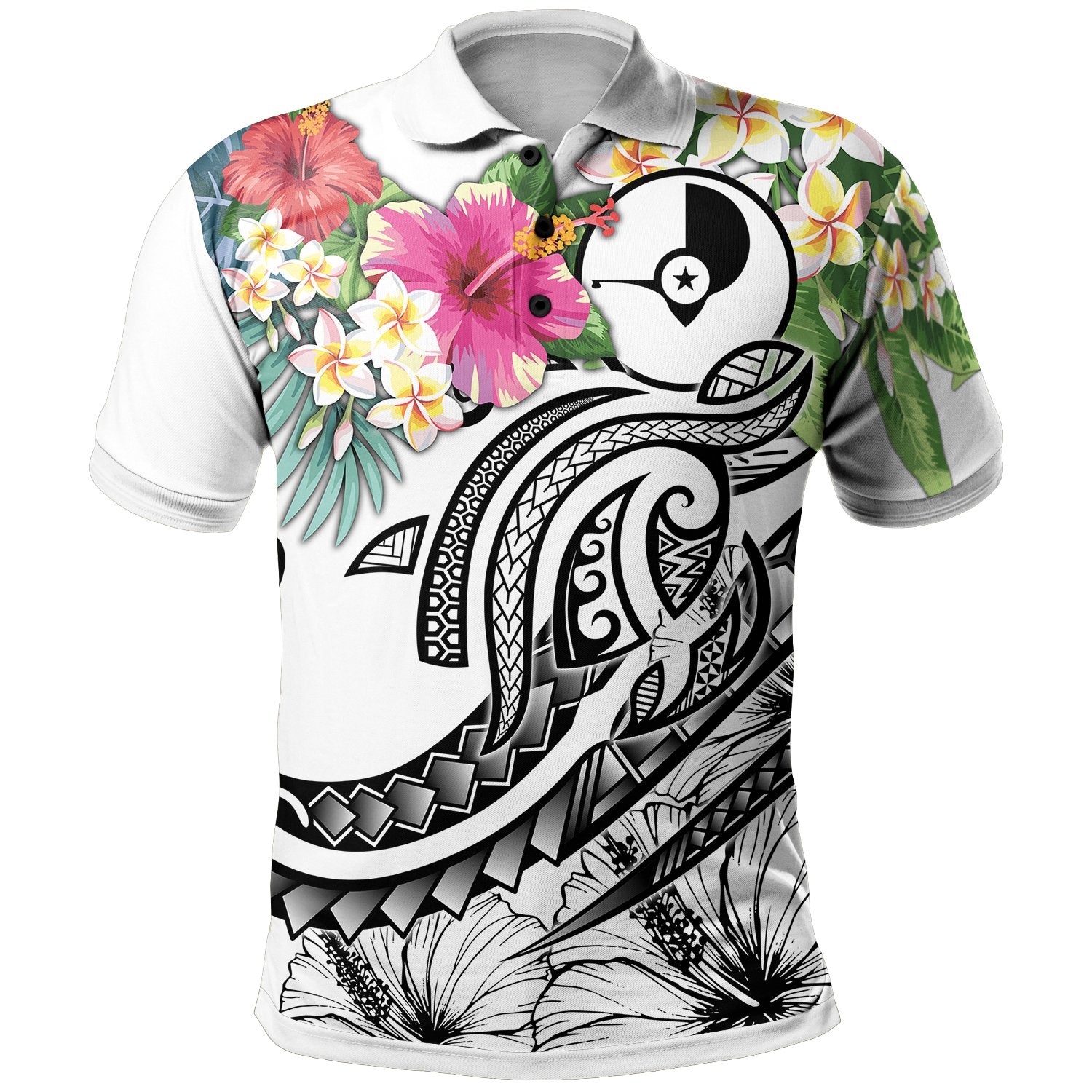 YAP Polynesian Polo Shirt Summer Plumeria (White) Unisex White - Polynesian Pride