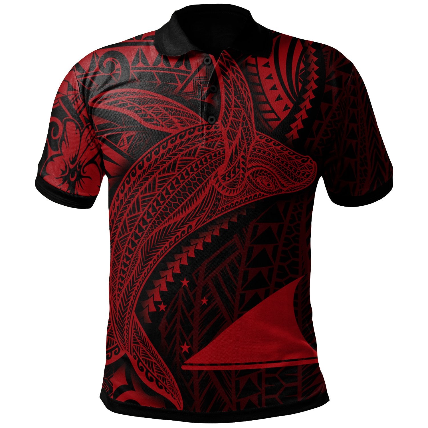 Tokelau Polo Shirt Humpback Whale and Coat of Arms Red Unisex Red - Polynesian Pride