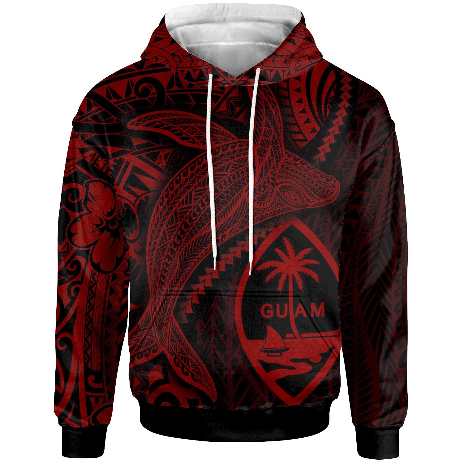 Guam Hoodie Humpback Whale & Coat of Arms Red Unisex Red - Polynesian Pride