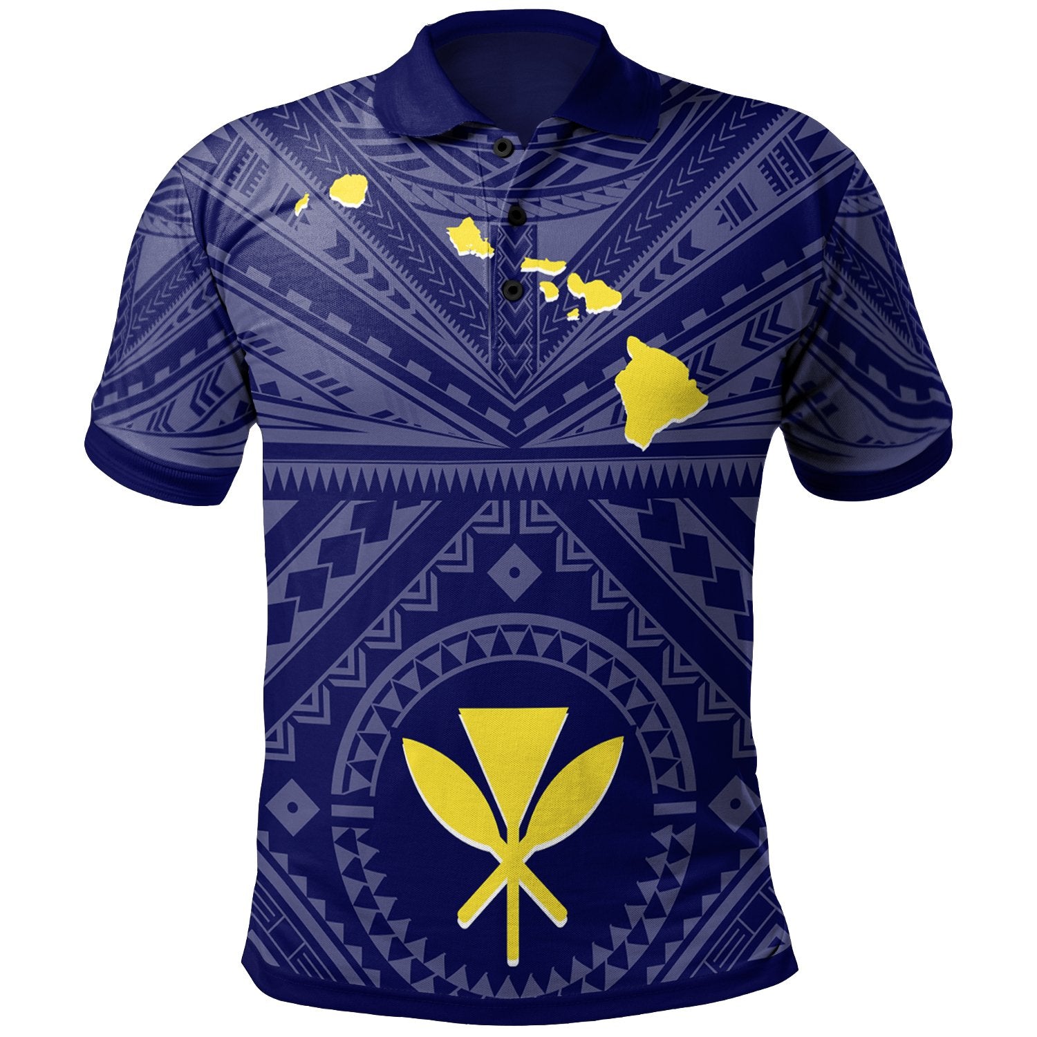 Hawaii Polo Shirt Hawaii Kanaka Maoli and Map (Blue) Unisex Blue - Polynesian Pride