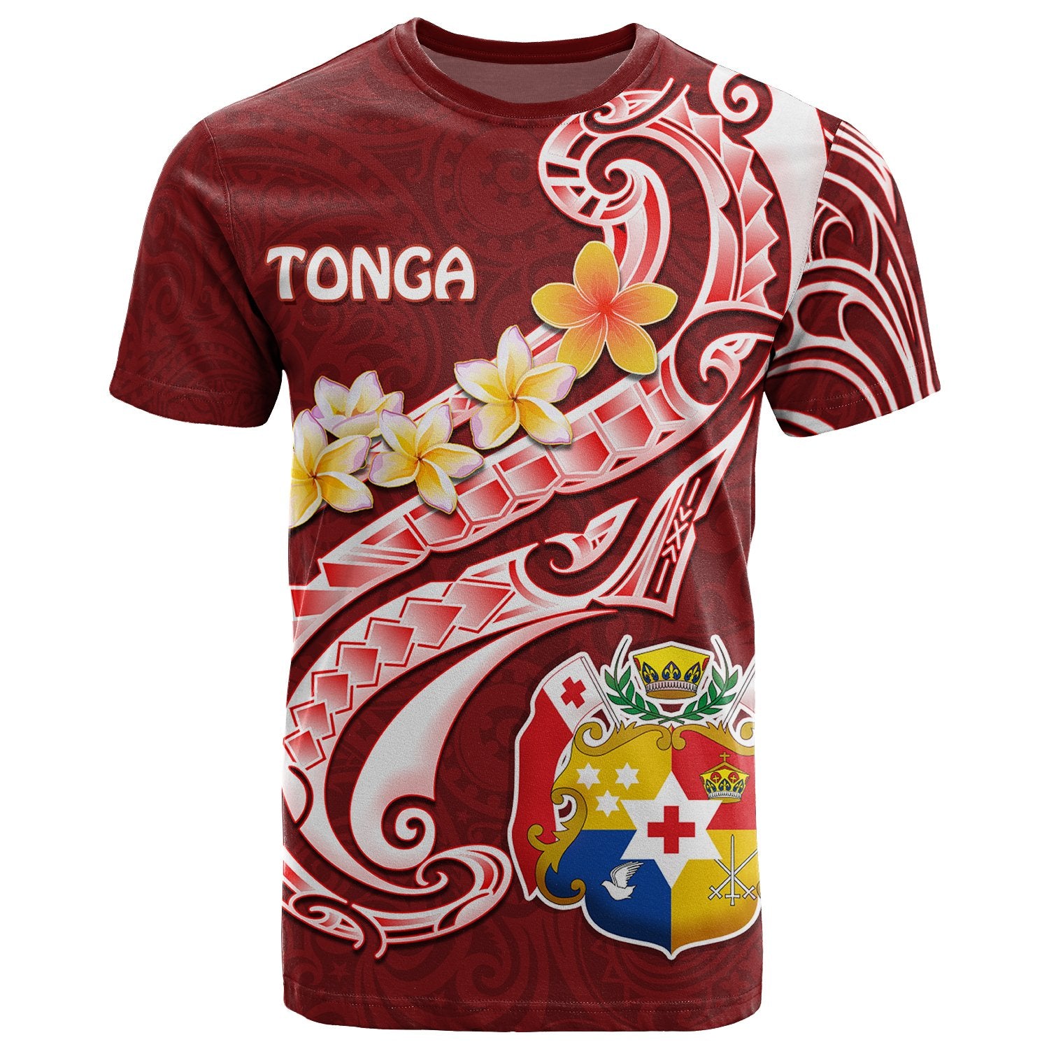 Tonga T Shirt Tonga Coat of Arms With Polynesian Patterns Unisex Red - Polynesian Pride