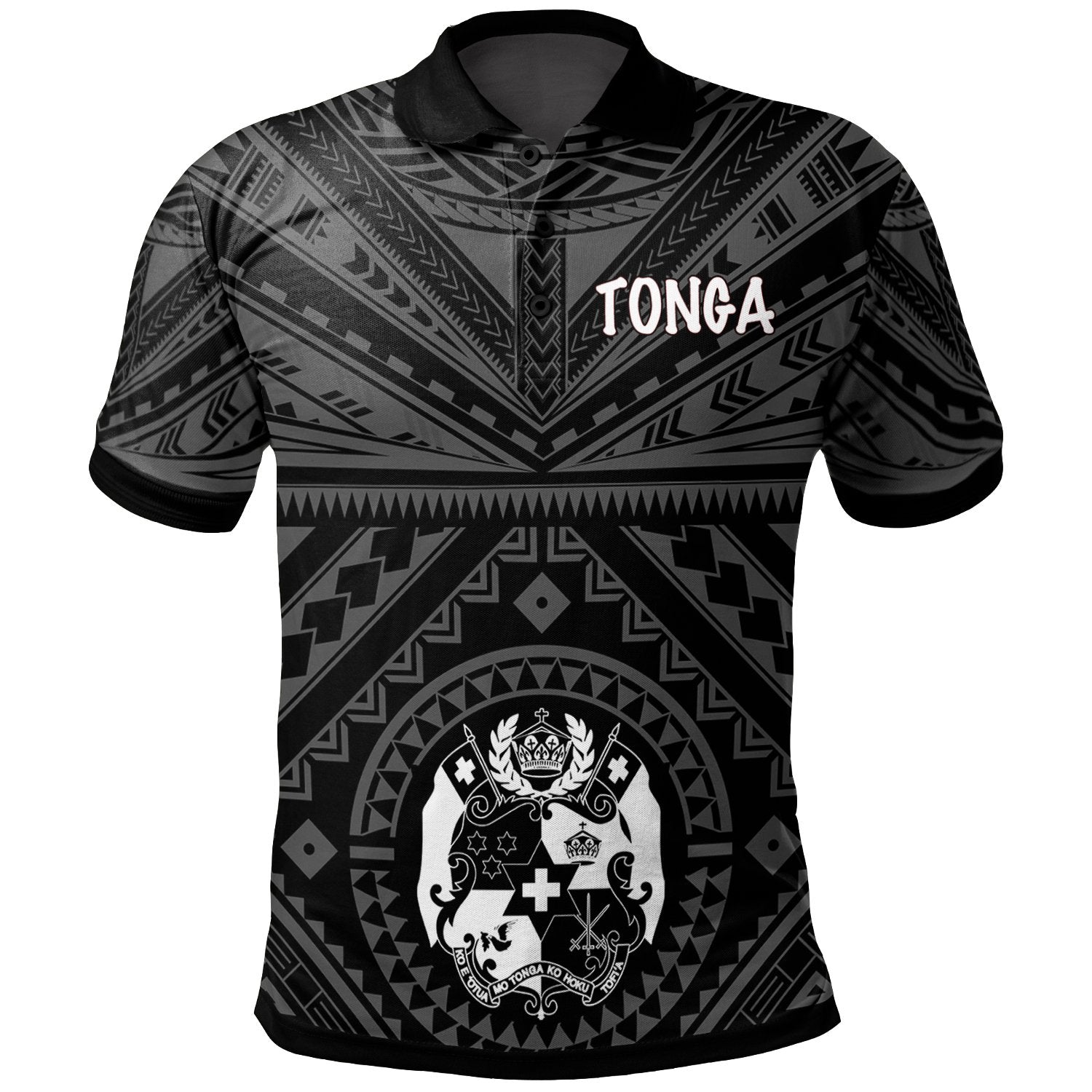 Tonga Polo Shirt Tongan Seal With Polynesian Tattoo Style (Black) Unisex Black - Polynesian Pride