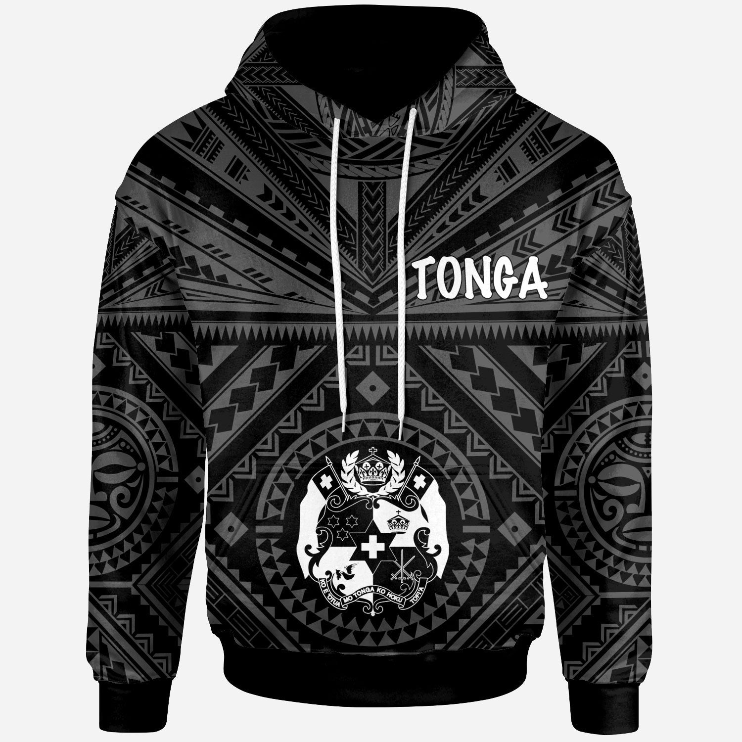 Tonga Hoodie Tonga Seal With Polynesian Tattoo Style (Black) Unisex Black - Polynesian Pride