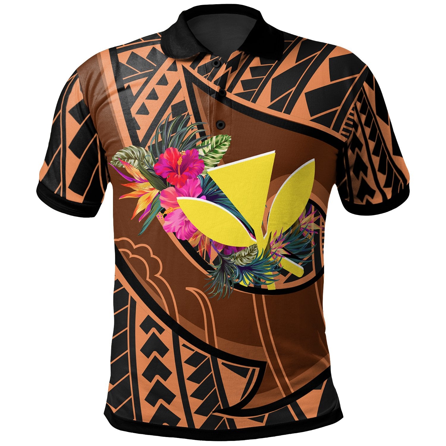 Hawaii Kanaka Maoli Polo Polynesian Hook and Hibiscus Unisex Dark Salmon - Polynesian Pride