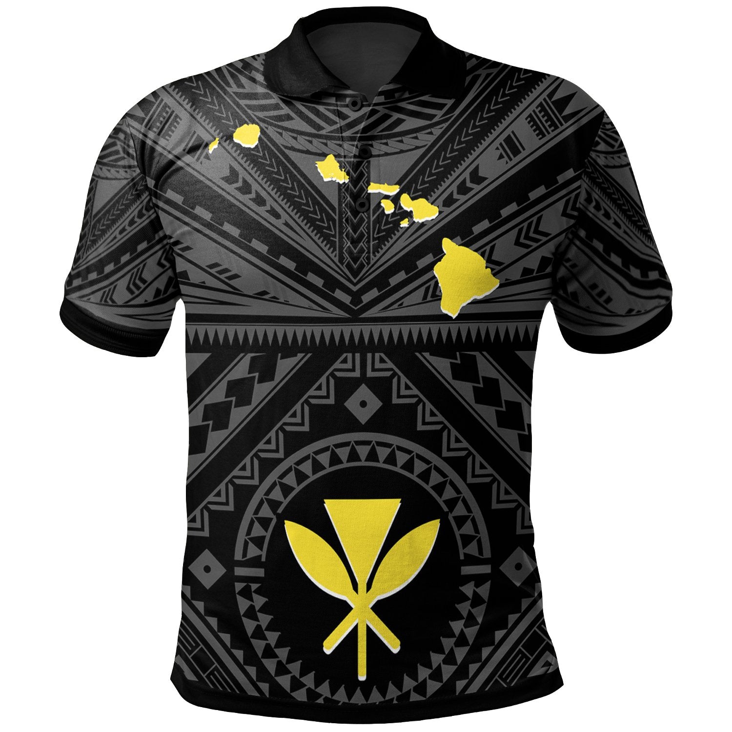 Hawaii Polo Shirt Hawaii Kanaka Maoli and Map (Black) Unisex Black - Polynesian Pride