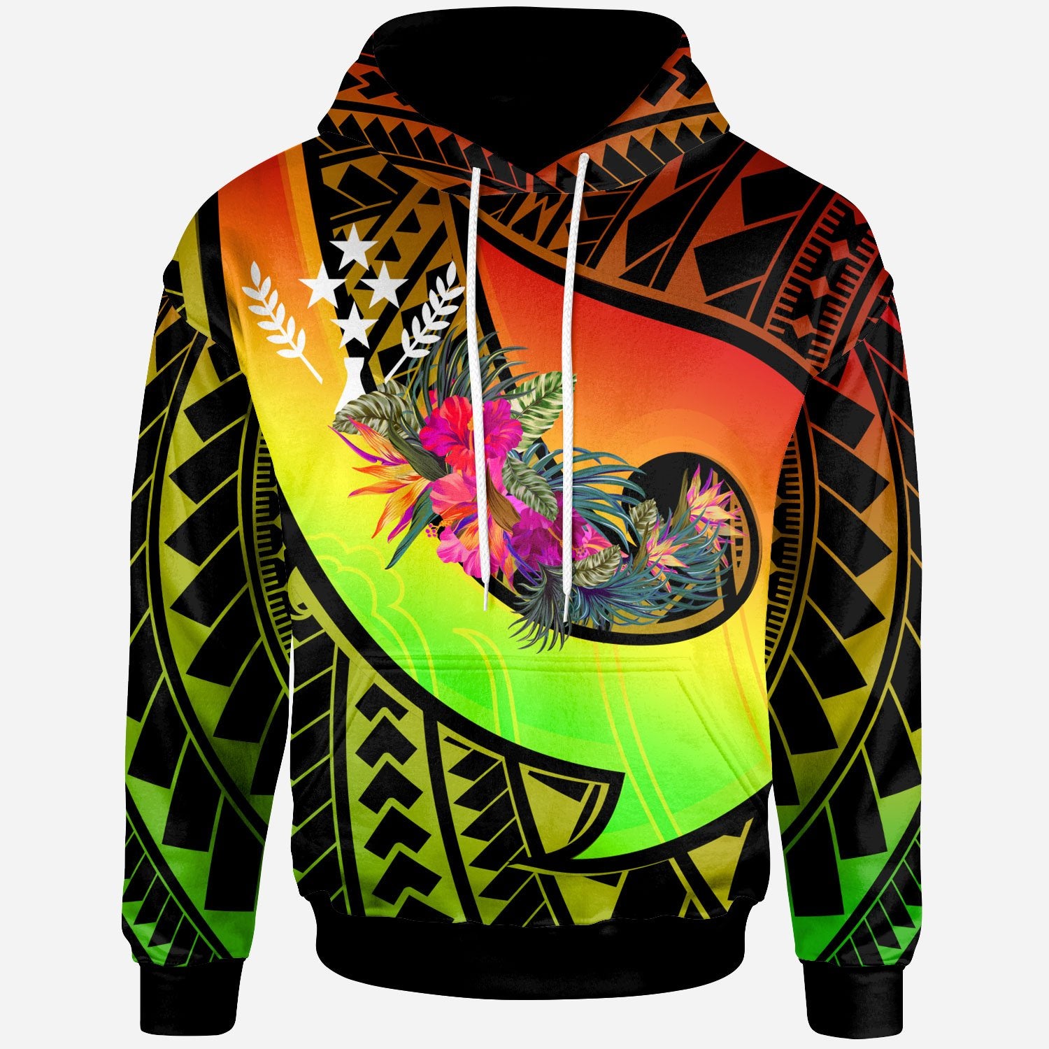 Kosrae Hoodie Polynesian Hook and Hibiscus (Raggae) Unisex Raggae - Polynesian Pride