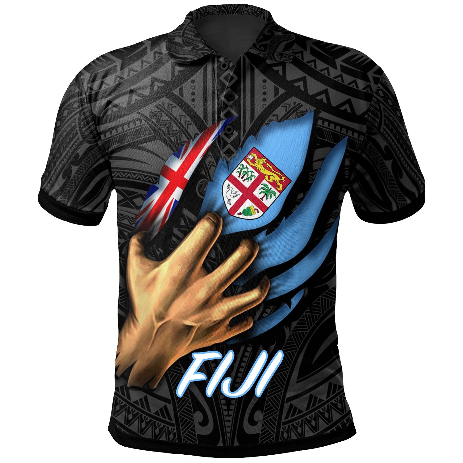 Fiji Polo Shirt Viti In Me (Black) Unisex Black - Polynesian Pride