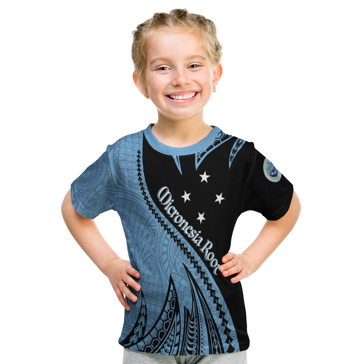 (Custom Personalised) Fsm Proud Micronesia Root Kid T Shirt Spike Pattern LT7 Youth XL Size14 - Polynesian Pride