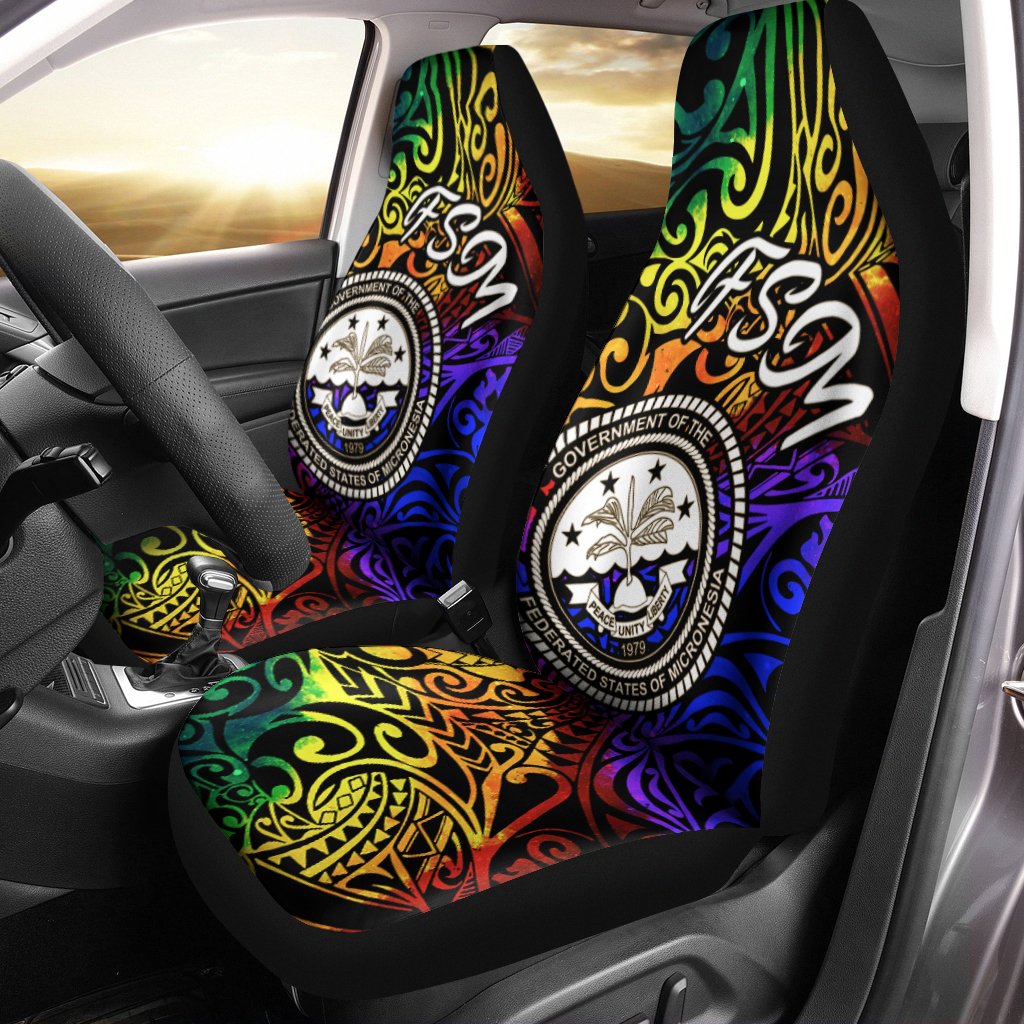 Federated States of Micronesia Car Seat Covers - Rainbow Polynesian Pattern Universal Fit Rainbow - Polynesian Pride