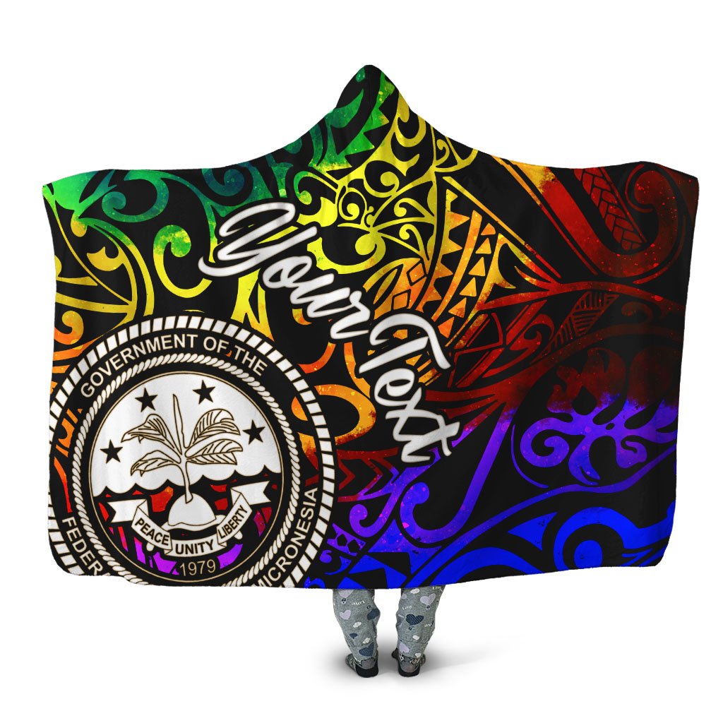 Federated States of Micronesia Custom Personalised Hooded Blanket - Rainbow Polynesian Pattern Hooded Blanket Rainbow - Polynesian Pride