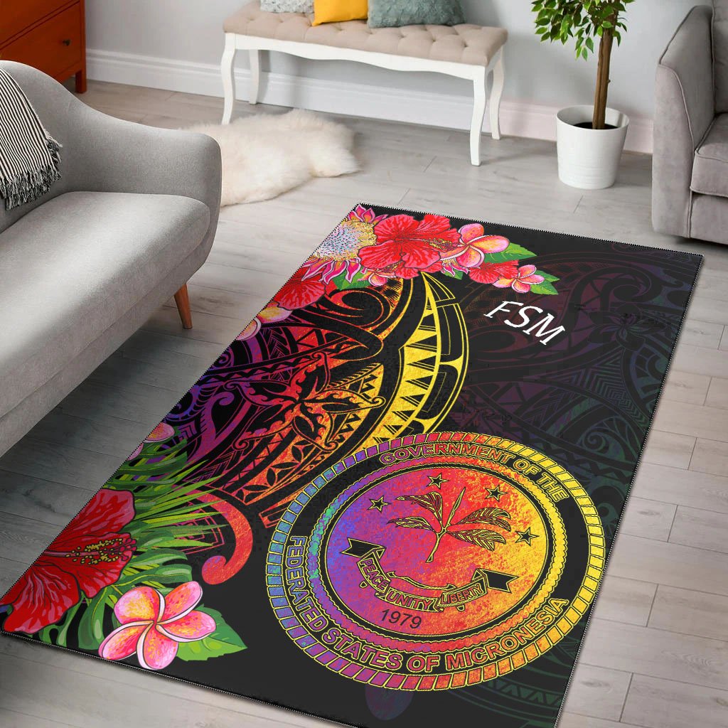 Federated States of Micronesia Area Rug - Tropical Hippie Style Black - Polynesian Pride