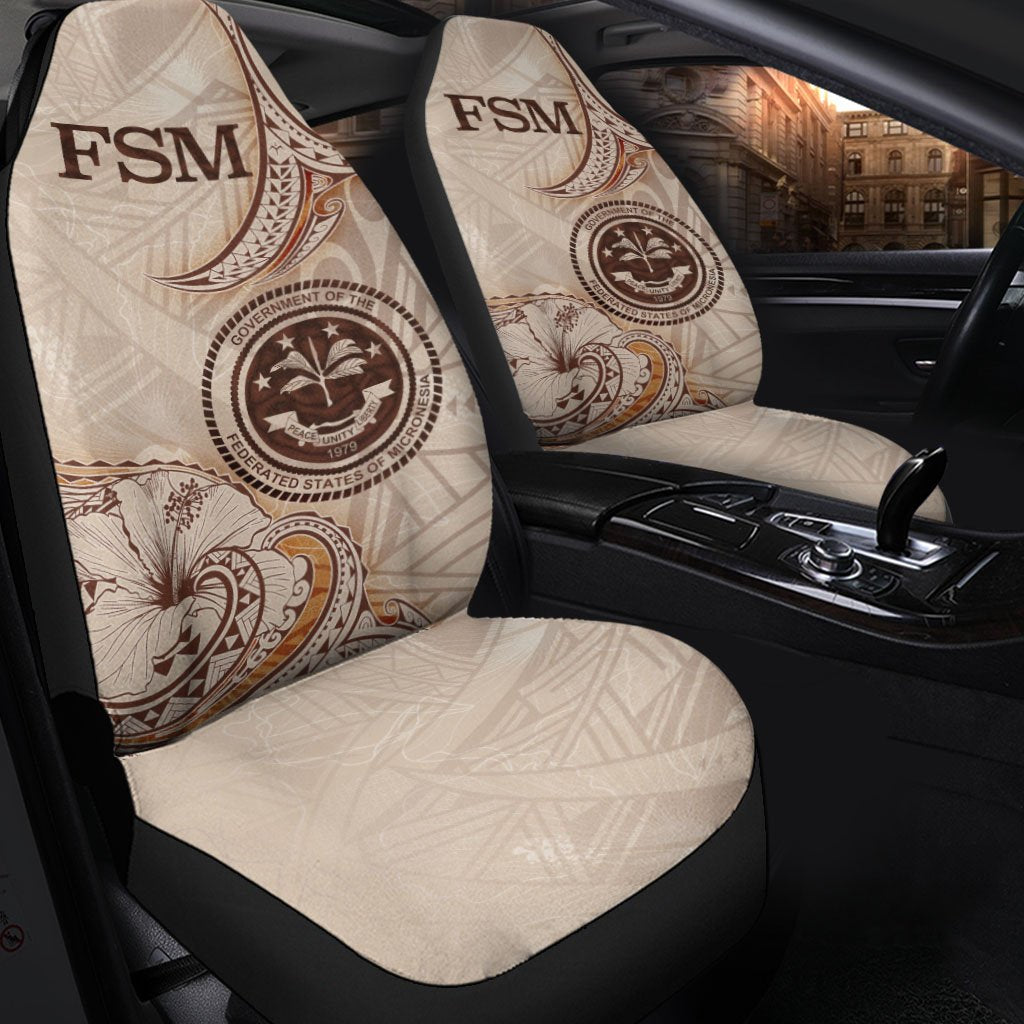 Federated States of Micronesia Car Seat Cover - Hibiscus Flowers Vintage Style Universal Fit Art - Polynesian Pride