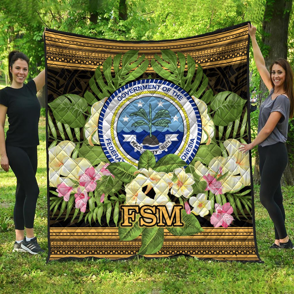 Federated States of Micronesia Premium Quilt - Polynesian Gold Patterns Collection Black - Polynesian Pride