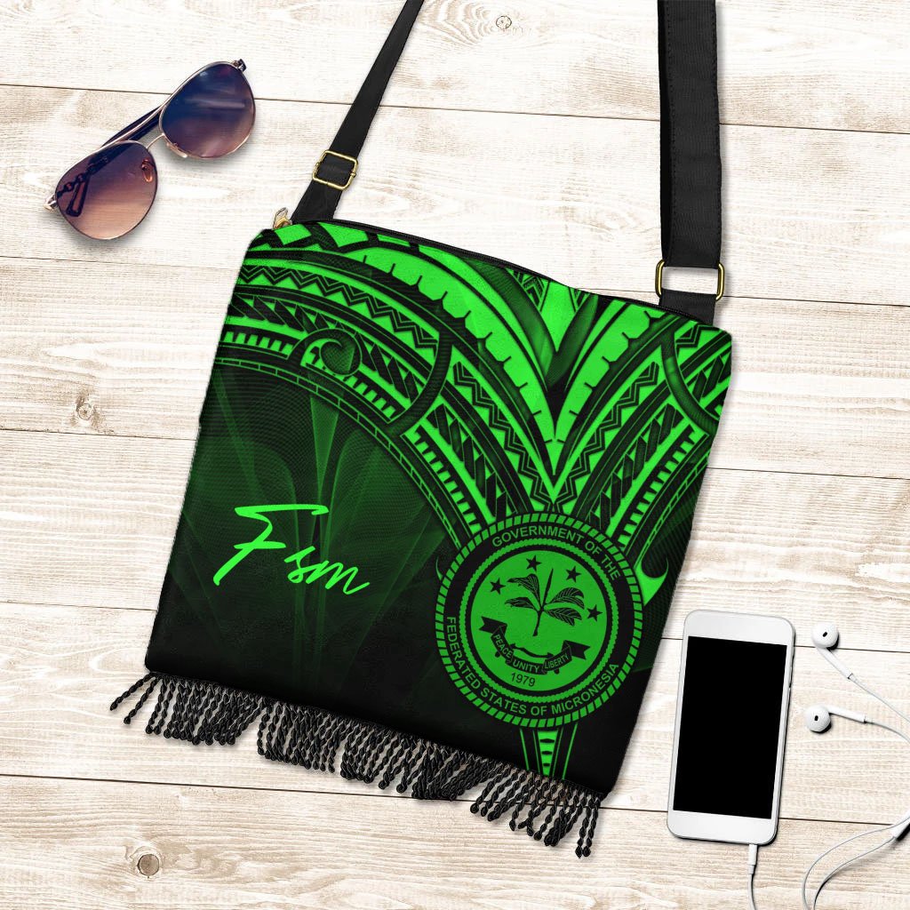 Federated States of Micronesia Boho Handbag - Green Color Cross Style One Size Boho Handbag Black - Polynesian Pride