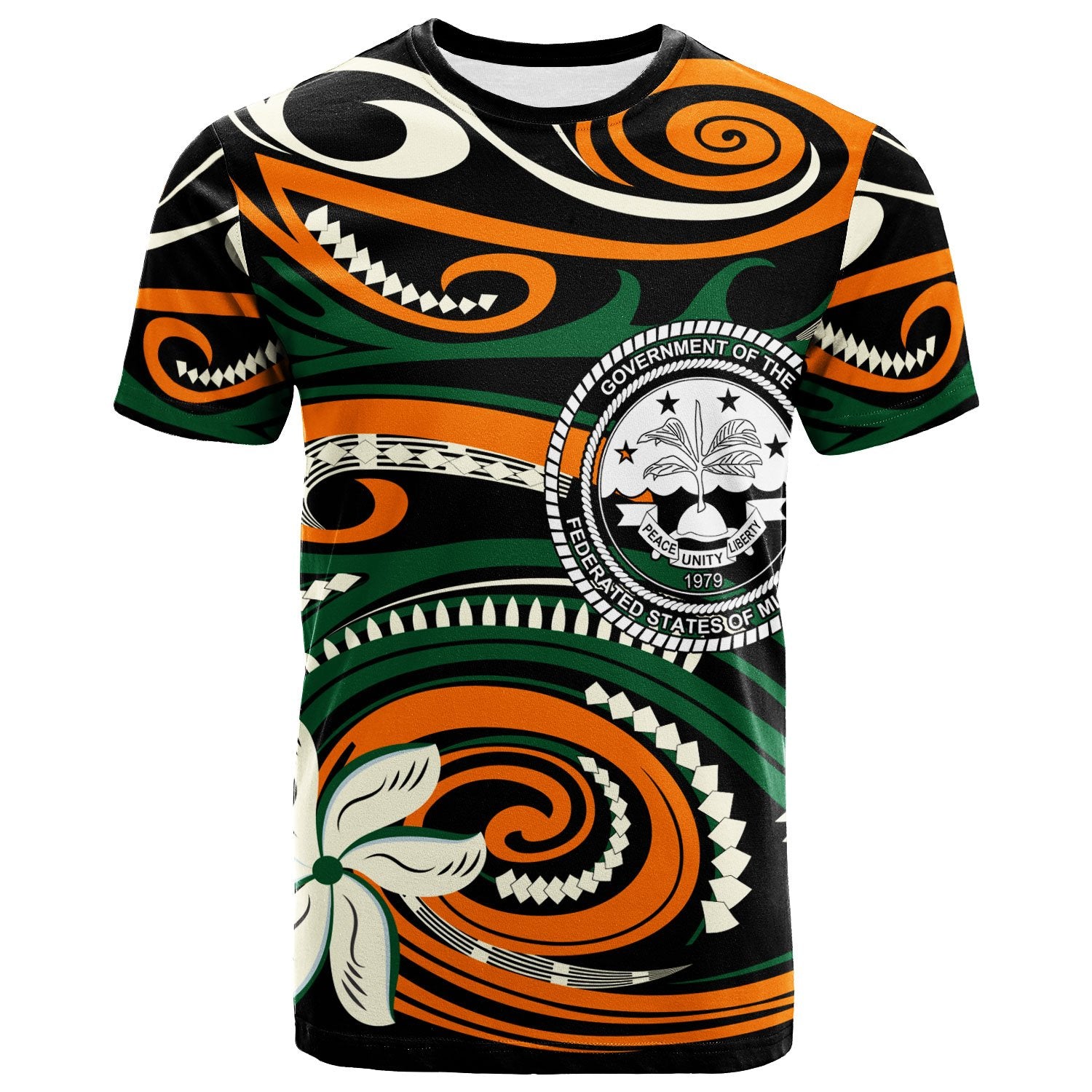 Federated States of Micronesia T Shirt Vortex Style Unisex Orange - Polynesian Pride