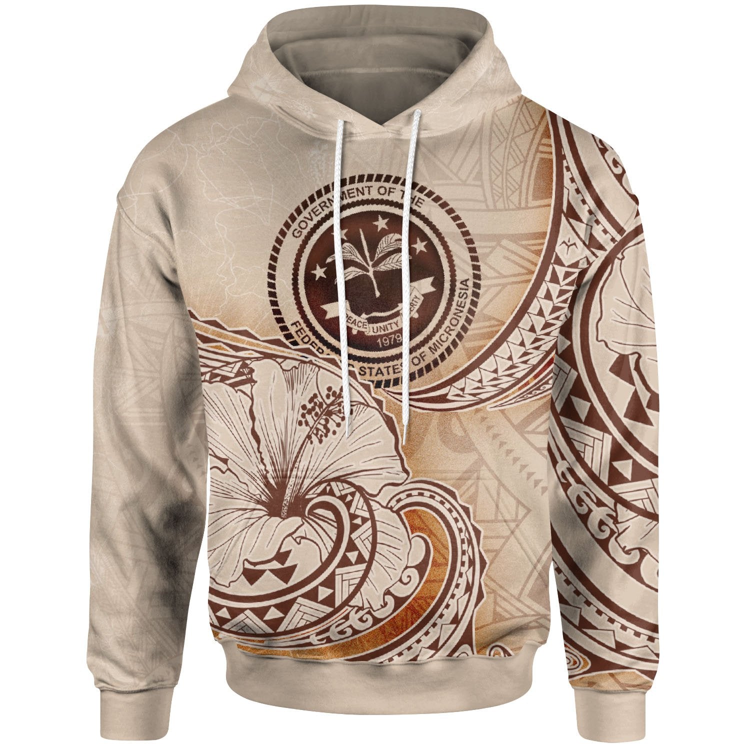 Federated States of Micronesia Hoodie Hibiscus Flowers Vintage Style Unisex Nude - Polynesian Pride