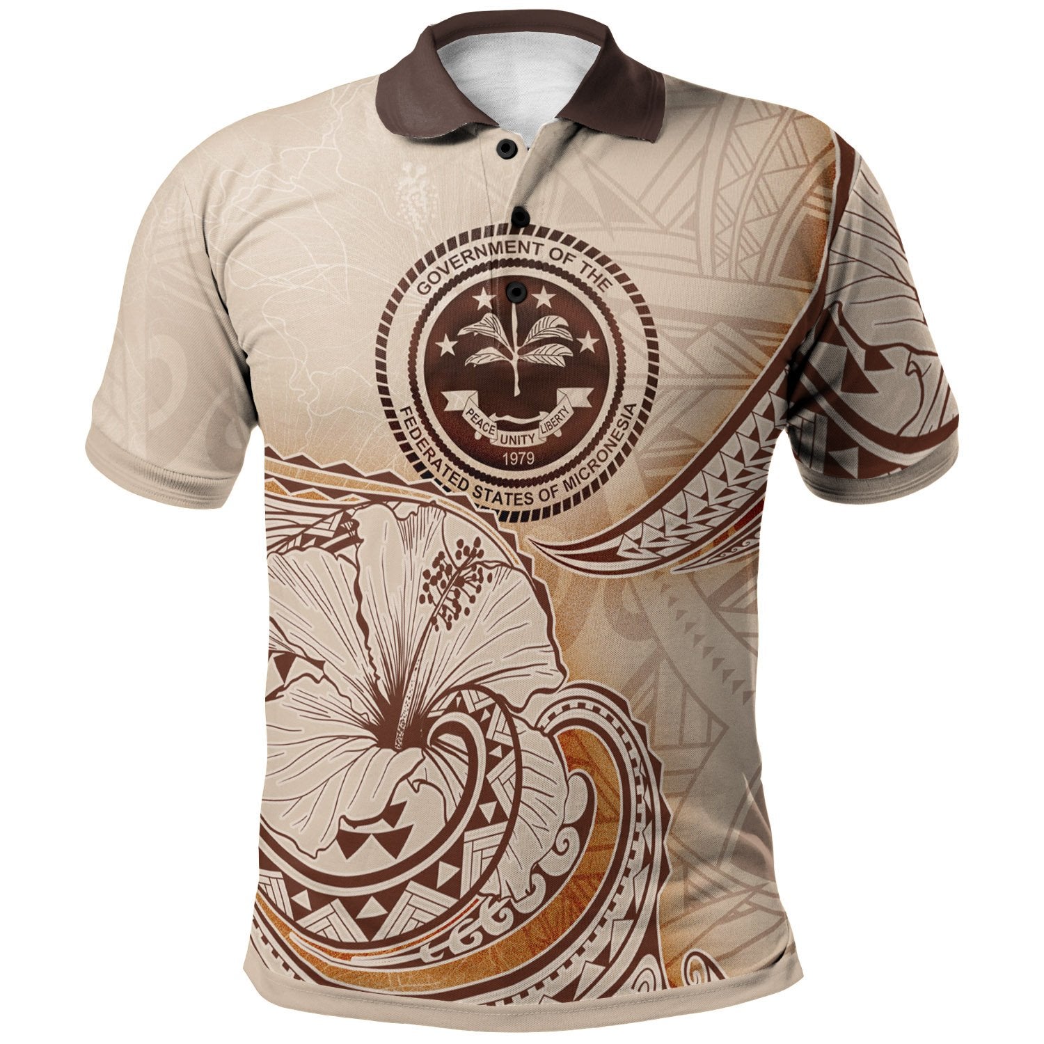 Federated States of Micronesia Polo Shirt Hibiscus Flowers Vintage Style Unisex Nude - Polynesian Pride