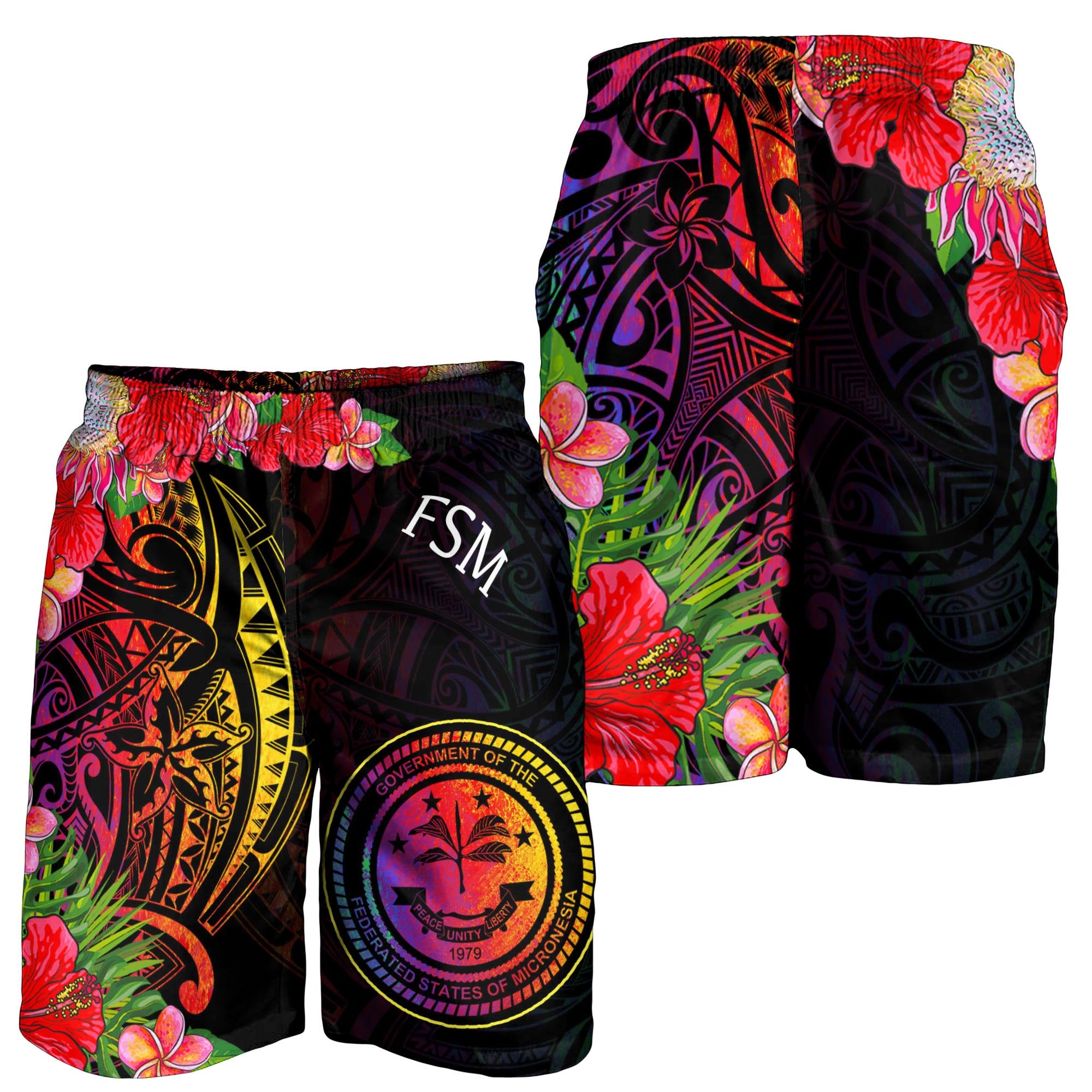 Federated States of Micronesia Men's Shorts - Tropical Hippie Style Black - Polynesian Pride