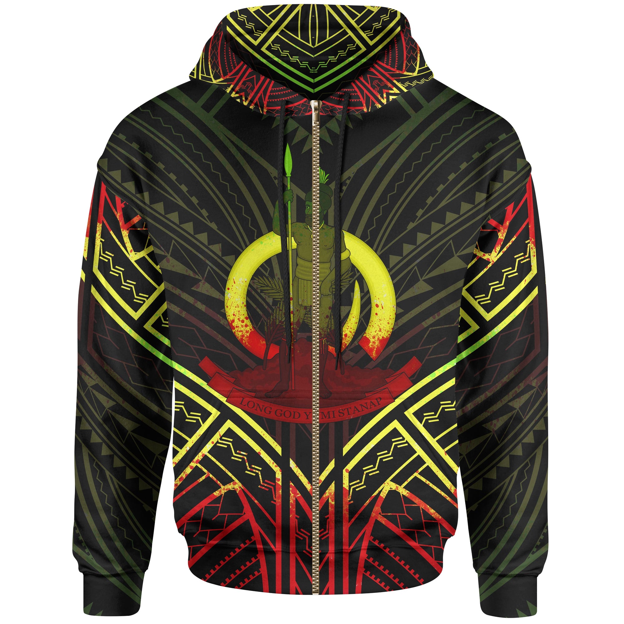 Vanuatu Zip Hoodie Vanuatu Seal Reggae Tribal Patterns Unisex White - Polynesian Pride