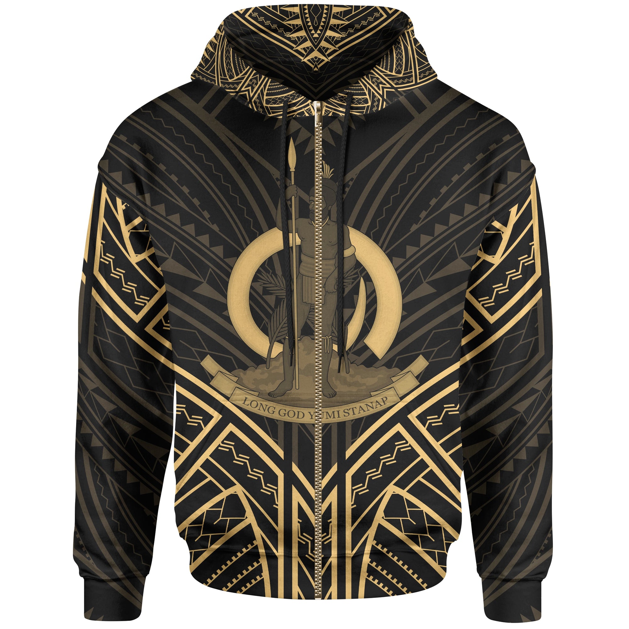 Vanuatu Zip Hoodie Vanuatu Seal Gold Tribal Patterns Unisex White - Polynesian Pride