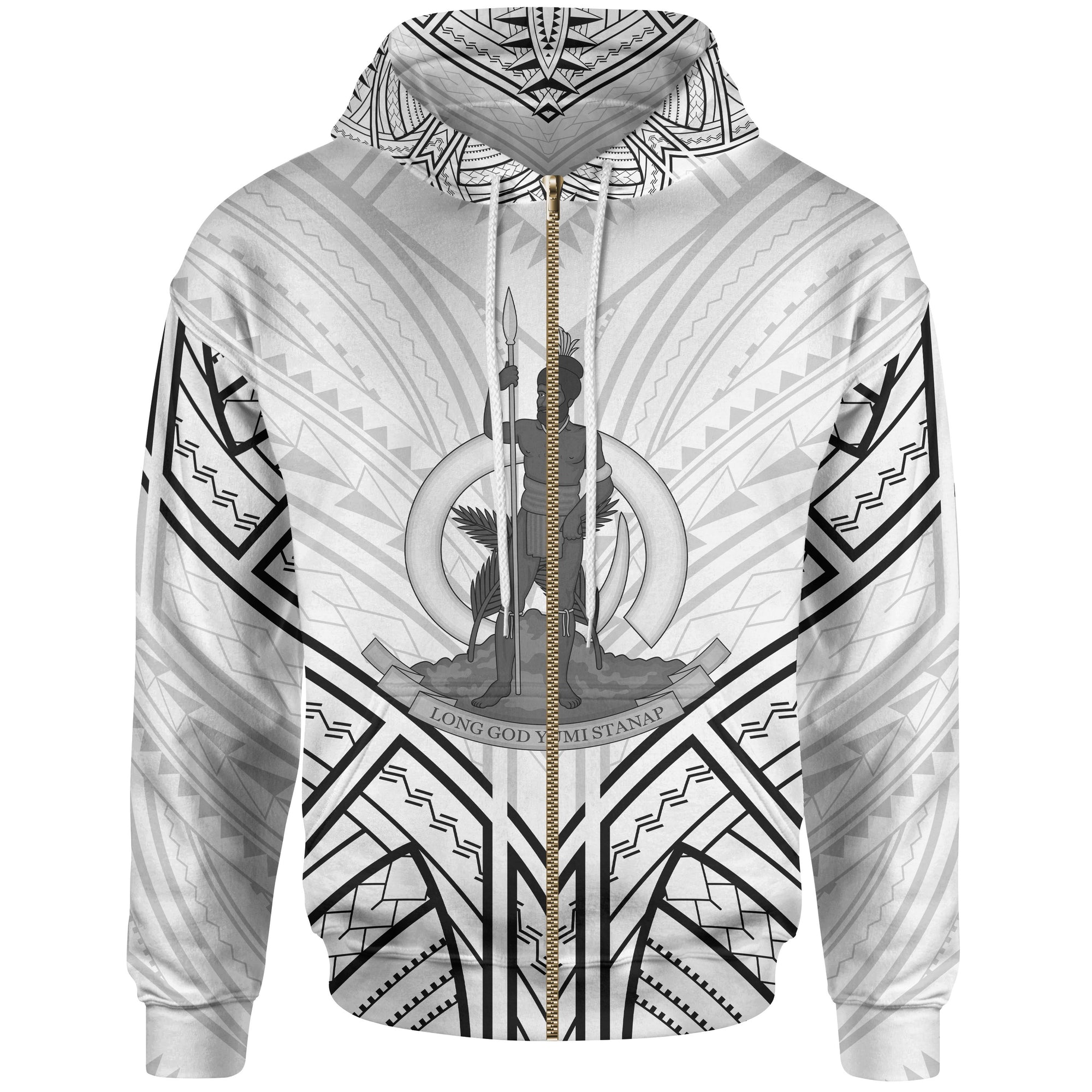 Vanuatu Zip Hoodie Vanuatu Seal Tribal Patterns Unisex White - Polynesian Pride