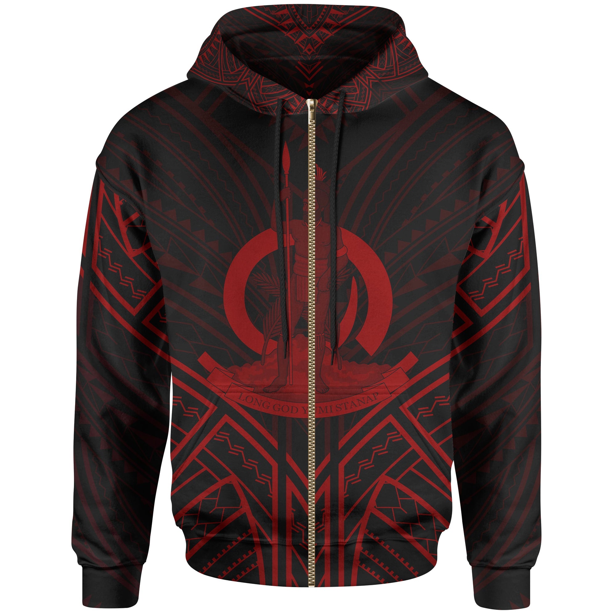 Vanuatu Zip Hoodie Vanuatu Seal Red Tribal Patterns Unisex Black - Polynesian Pride