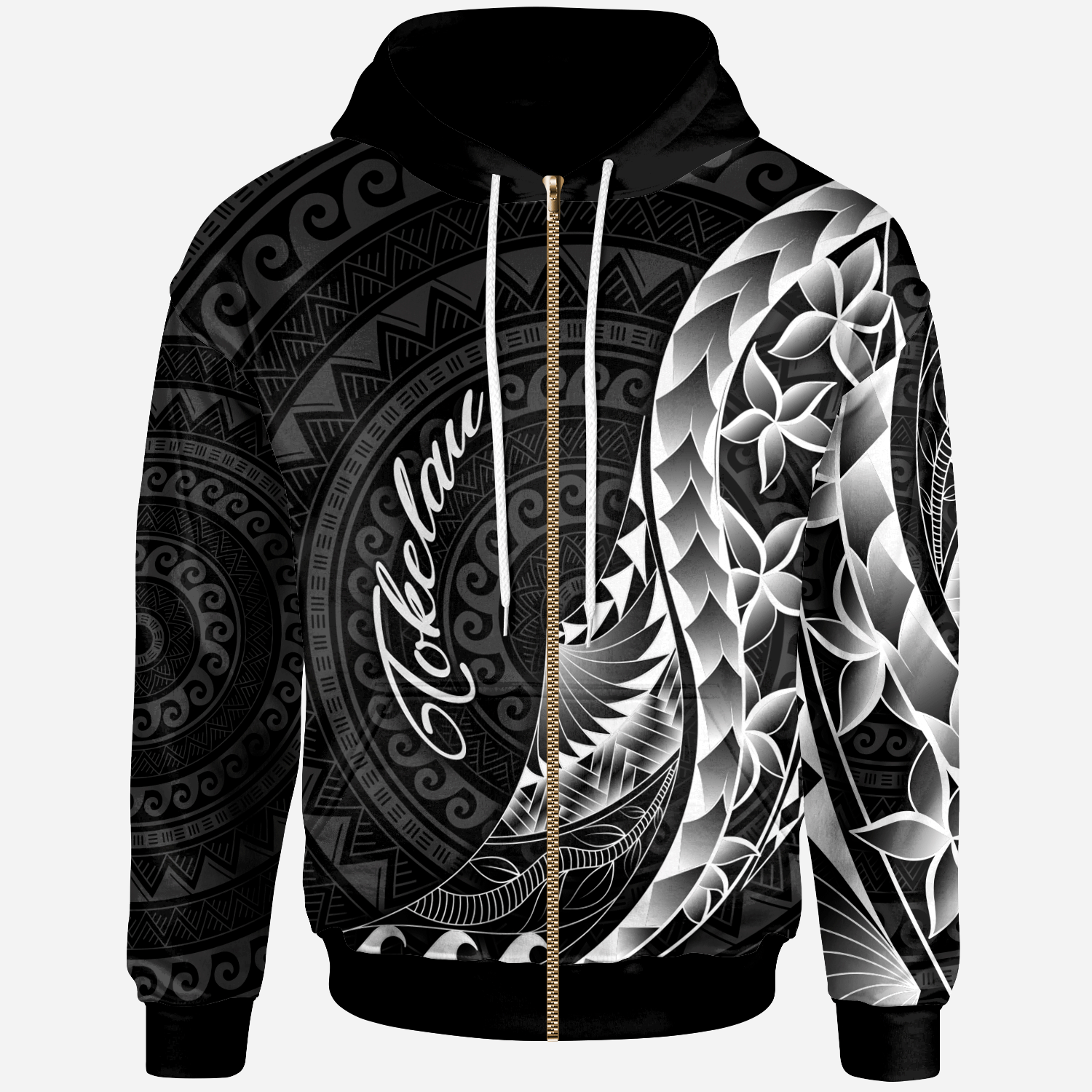 Tokelau Zip Hoodie Polynesian Pattern Style Unisex Black - Polynesian Pride