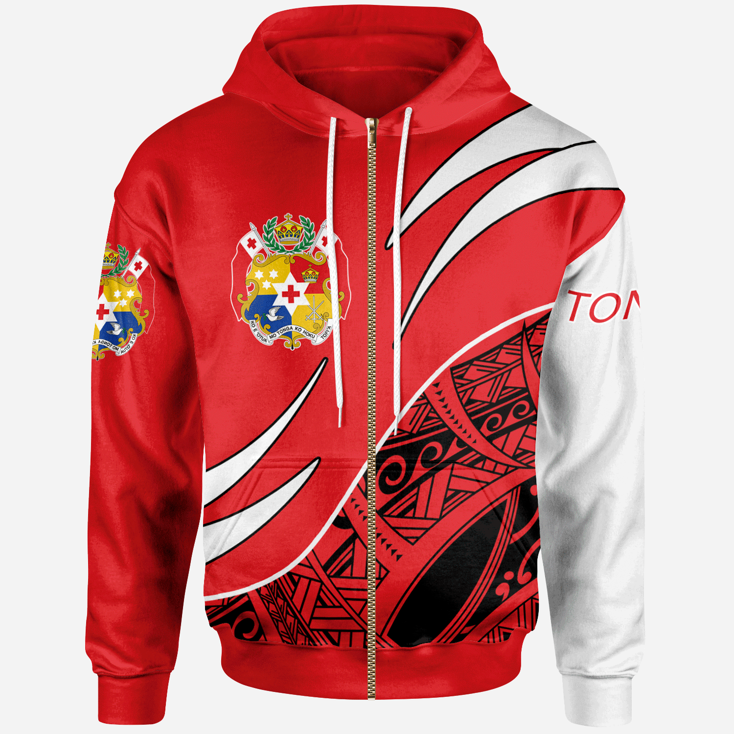 Tonga Zip Hoodie Symmetrical Lines Unisex Red - Polynesian Pride