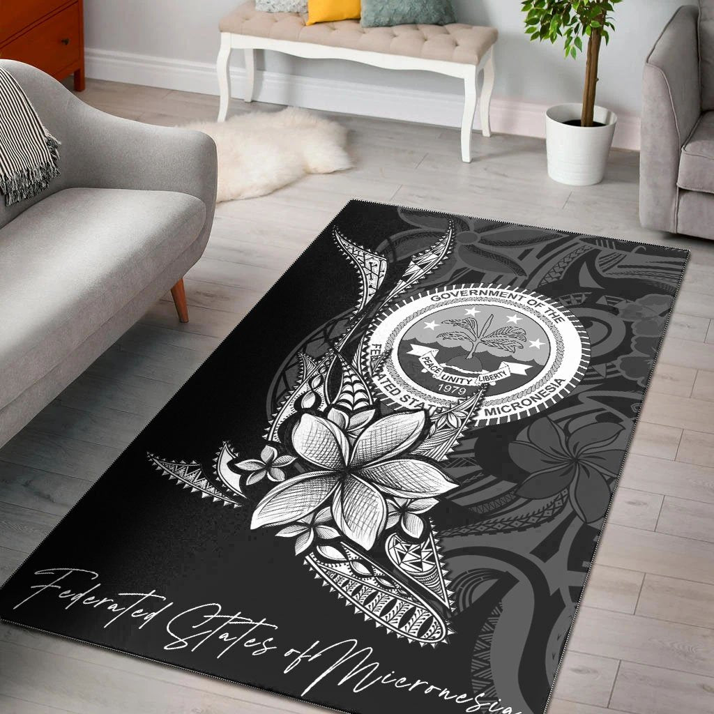 Federated States of Micronesia Area Rug - Fish With Plumeria Flowers Style Black - Polynesian Pride