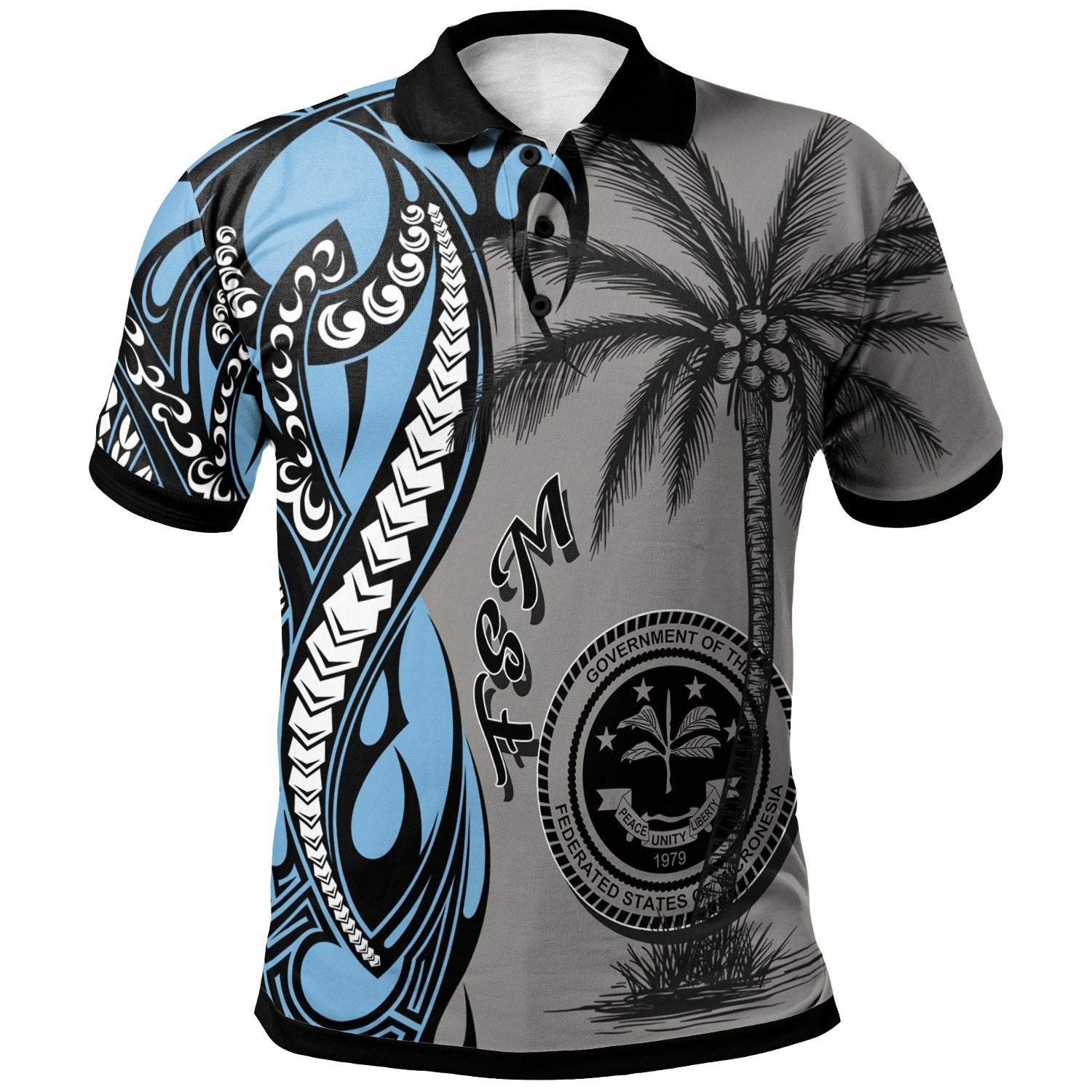 Federated States of Micronesia Polo Shirt Classical Coconut Tree Unisex Gray - Polynesian Pride