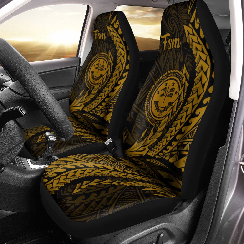 Federated States of Micronesia Car Seat Cover - Wings Style Universal Fit Black - Polynesian Pride