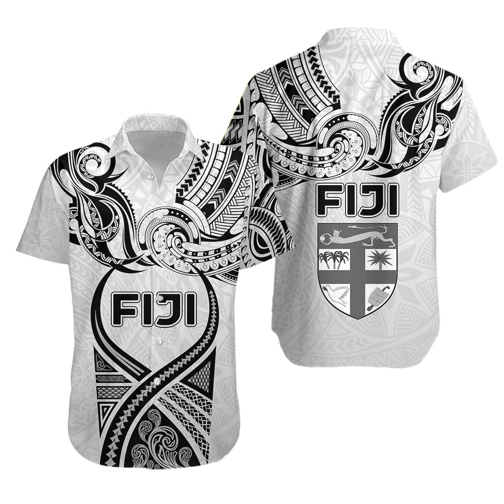 Fiji Rugby Hawaiian Shirt Polynesian Waves Style Unisex White - Polynesian Pride