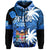 Custom Fiji Coat of Arms Hoodie Masi Tapa Mixed Palm Tree No2 Blue Version LT9 Zip Hoodie Blue - Polynesian Pride