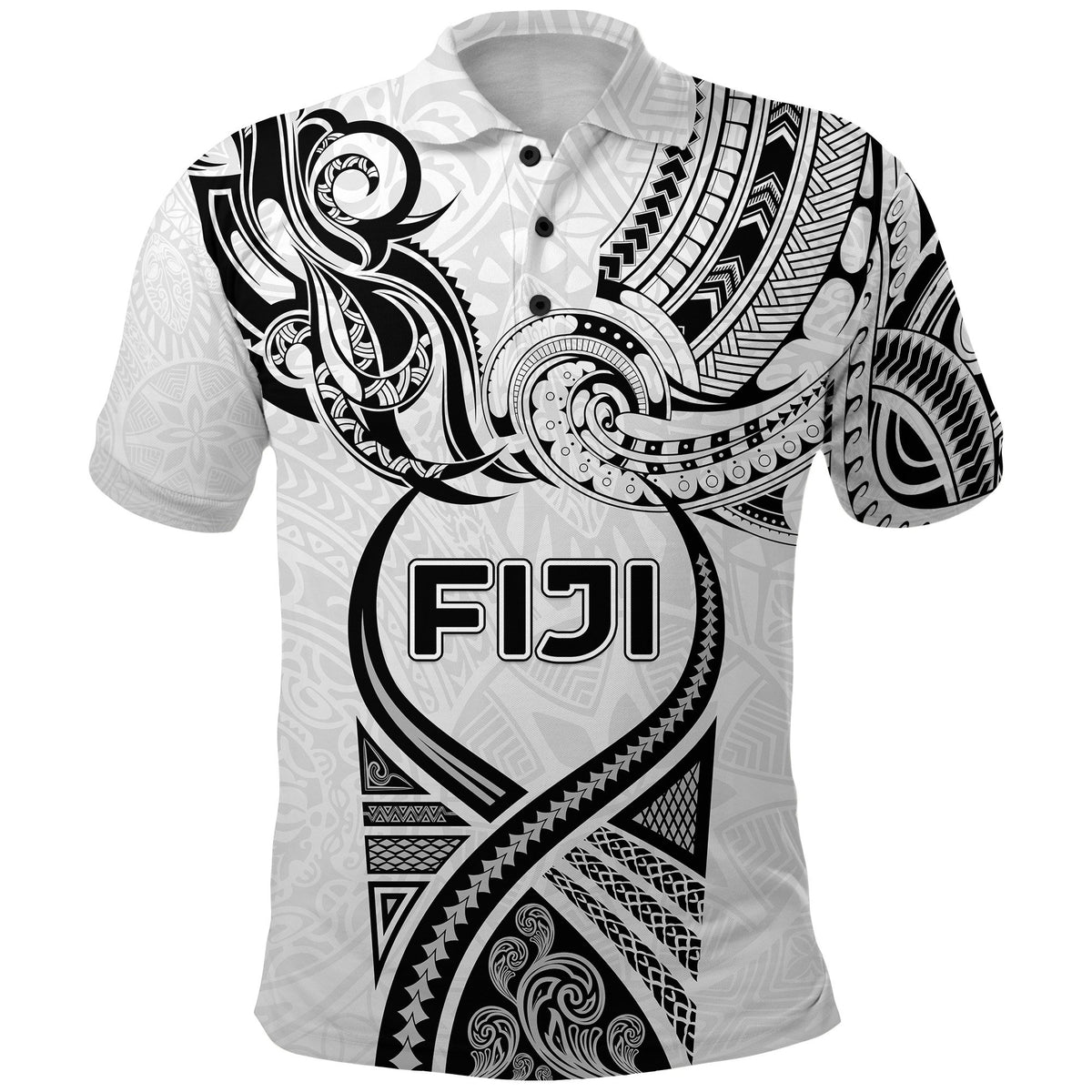Fiji Rugby Polo Shirt Polynesian Waves Style White - Polynesian Pride