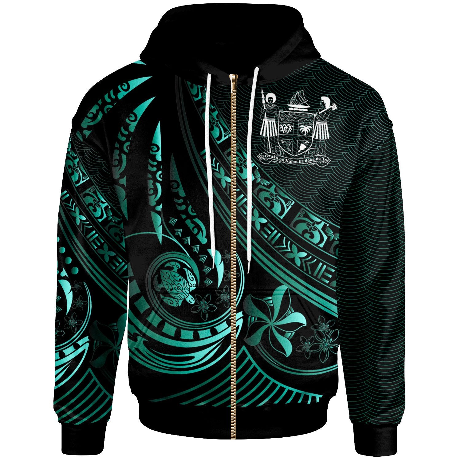 Fiji Zip Hoodie The Flow of The Ocean Unisex Green - Polynesian Pride