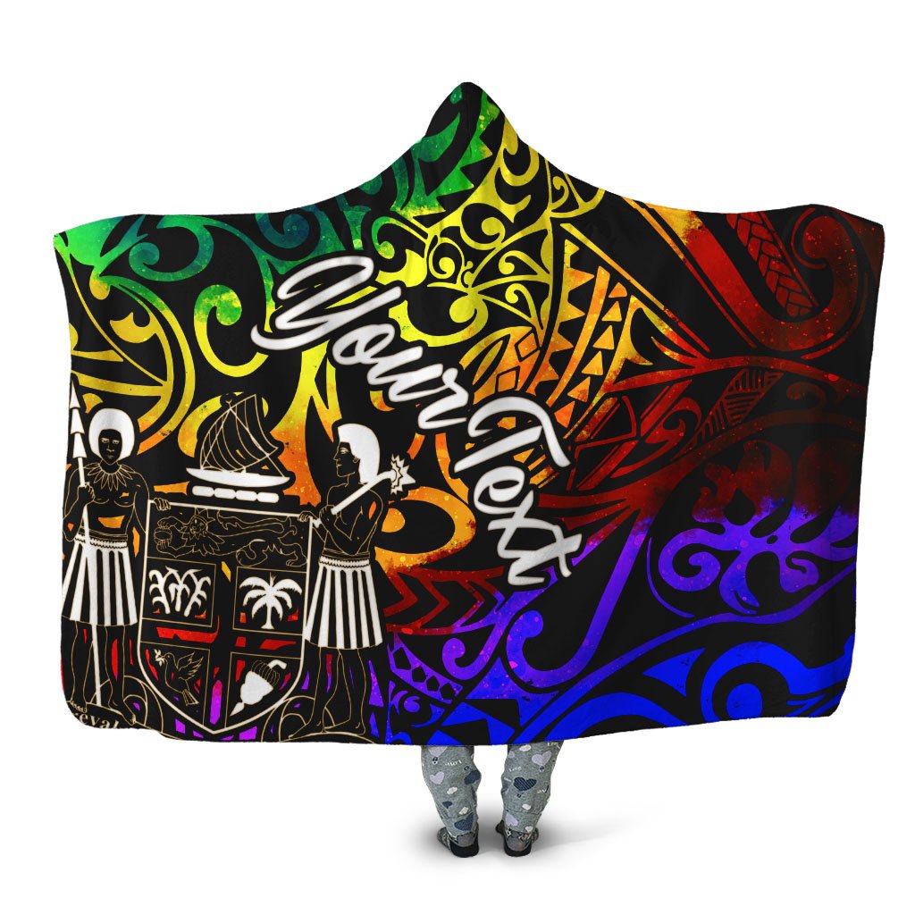 Fiji Custom Personalised Hooded Blanket - Rainbow Polynesian Pattern Crest Hooded Blanket Rainbow - Polynesian Pride