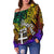 Fiji Custom Personalised Women's Off Shoulder Sweater - Rainbow Polynesian Pattern - Polynesian Pride