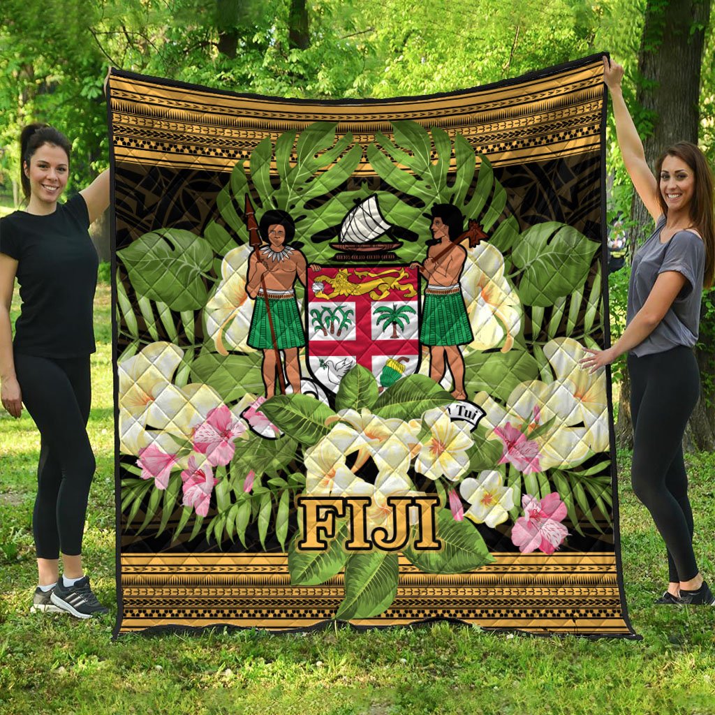 Fiji Premium Quilt - Polynesian Gold Patterns Collection Black - Polynesian Pride