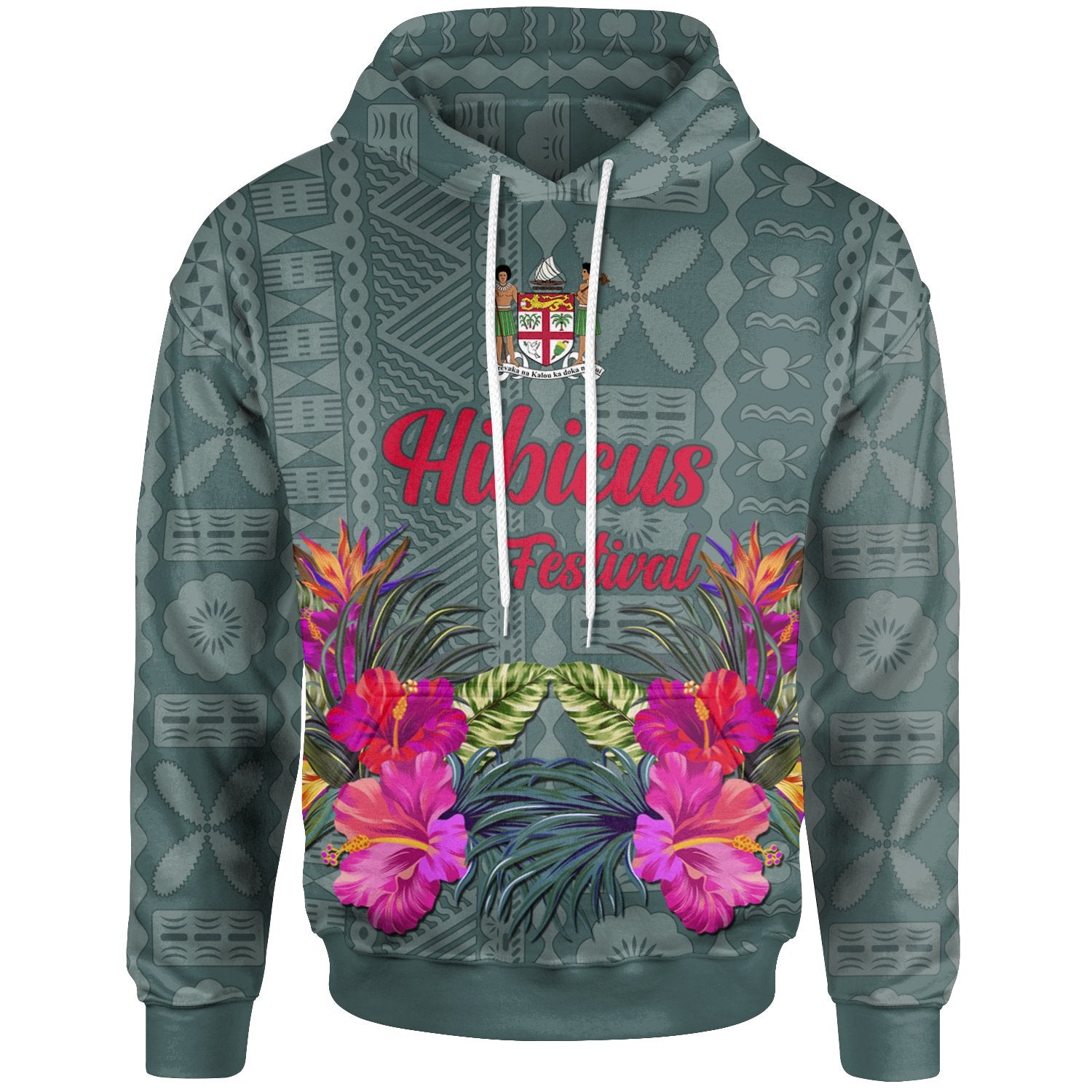 Fiji Hoodie Hibicus Festival Unisex Green - Polynesian Pride