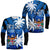 Fiji Coat Of Arms Long Sleeve Shirt Masi Tapa Mixed Palm Tree No2 Blue Version LT9 Unisex Blue - Polynesian Pride