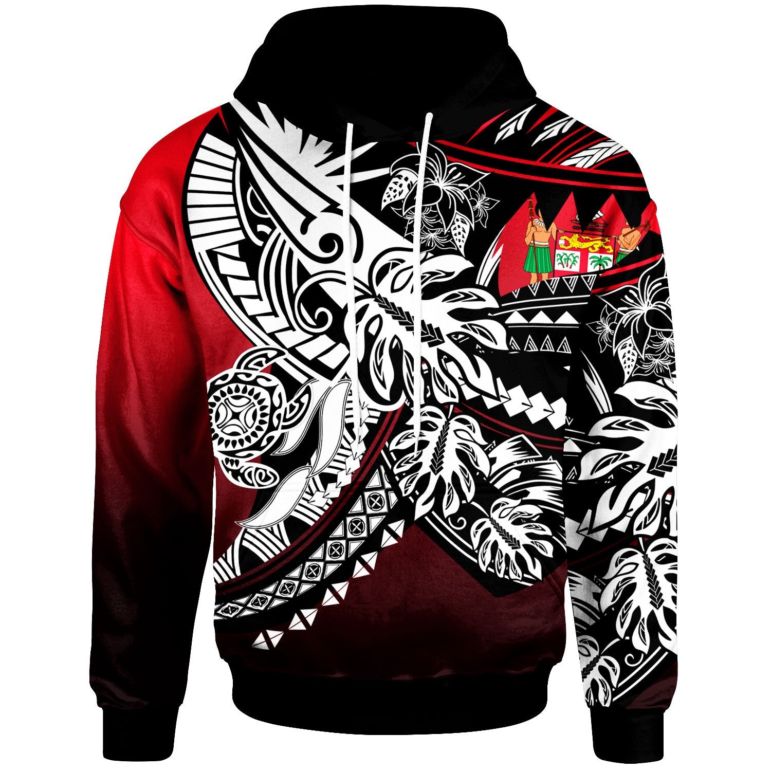 Fiji Hoodie Tribal Jungle Pattern Red Color Unisex Blue - Polynesian Pride