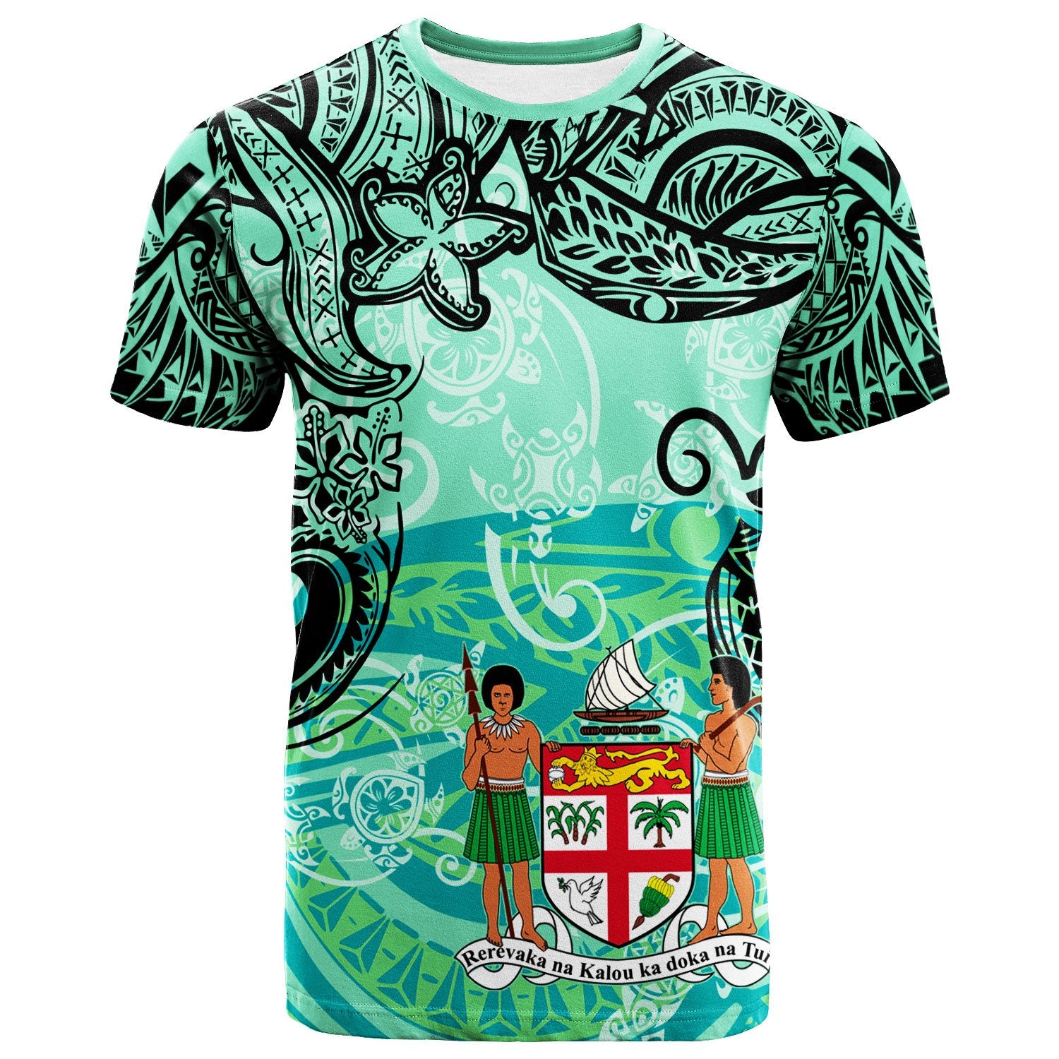 Fiji T Shirt Vintage Floral Pattern Green Color Unisex Green - Polynesian Pride