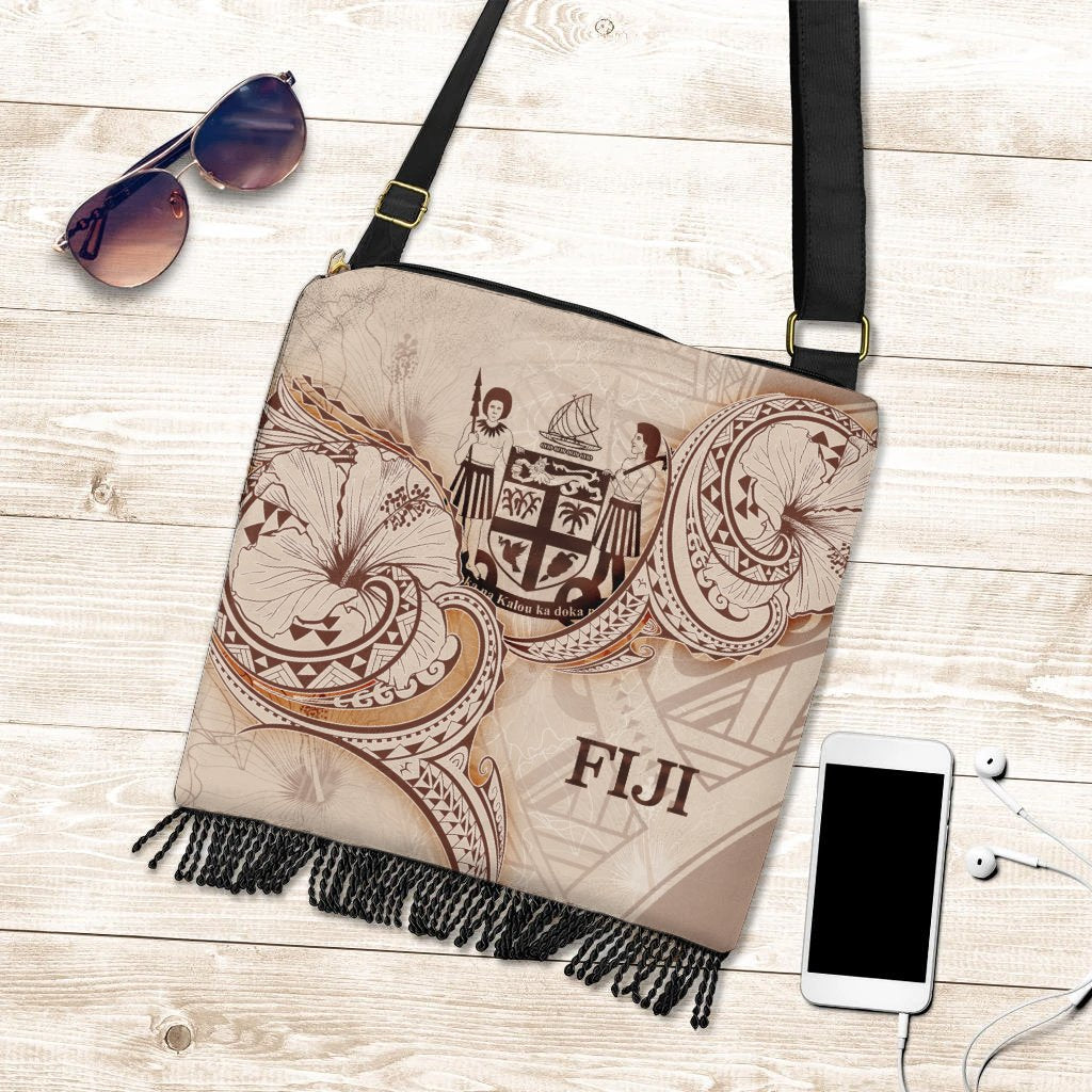 Fiji Boho Handbag - Hibiscus Flowers Vintage Style One Size Boho Handbag Nude - Polynesian Pride