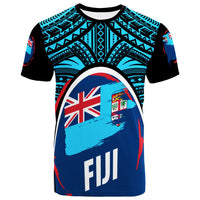 Fiji T Shirt Polynesian Pattern With Flag Blue - Polynesian Pride