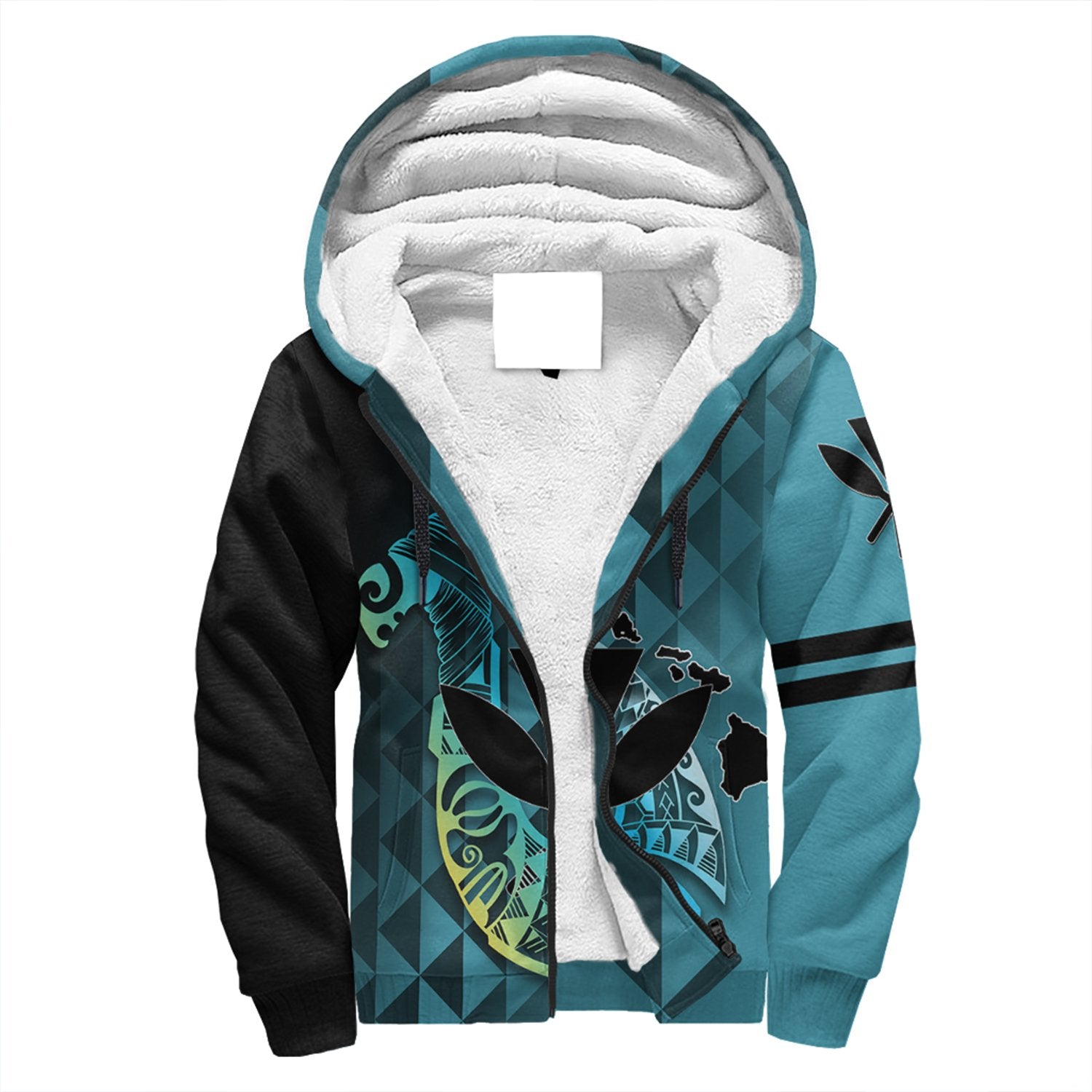 (Personalized) Hawaiian - Kanaka Fish Hook Sherpa Hoodie - Diamond Style - AH Blue - Polynesian Pride